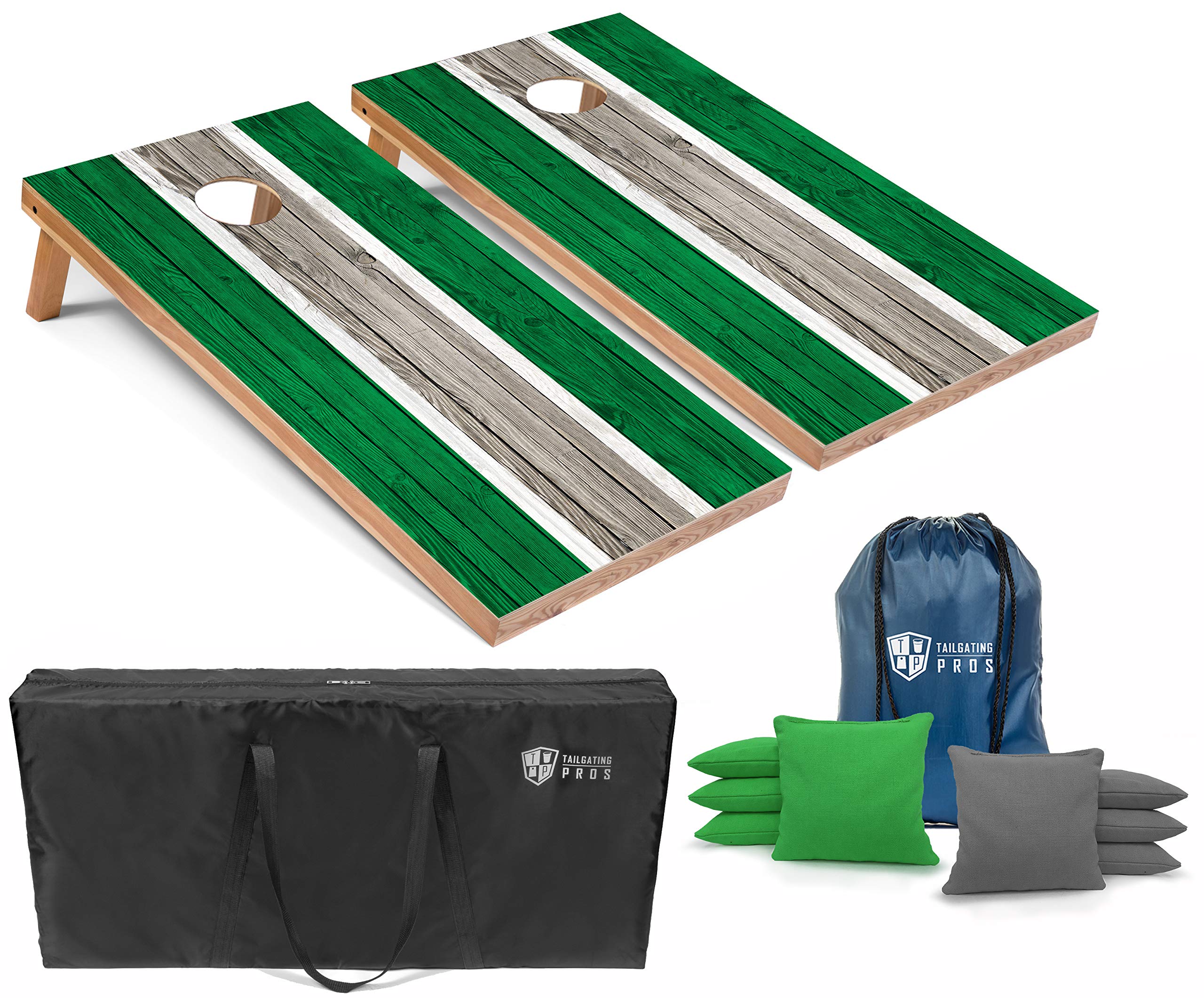 Tailgating Pros Striped Lightweight Cornhole Board Set with LED Rings - 4'x2' Regulation Size, Includes 8 Bean Bags & Carrying Case - Perfect for Backyard Parties, Tailgating, and Outdoor Games