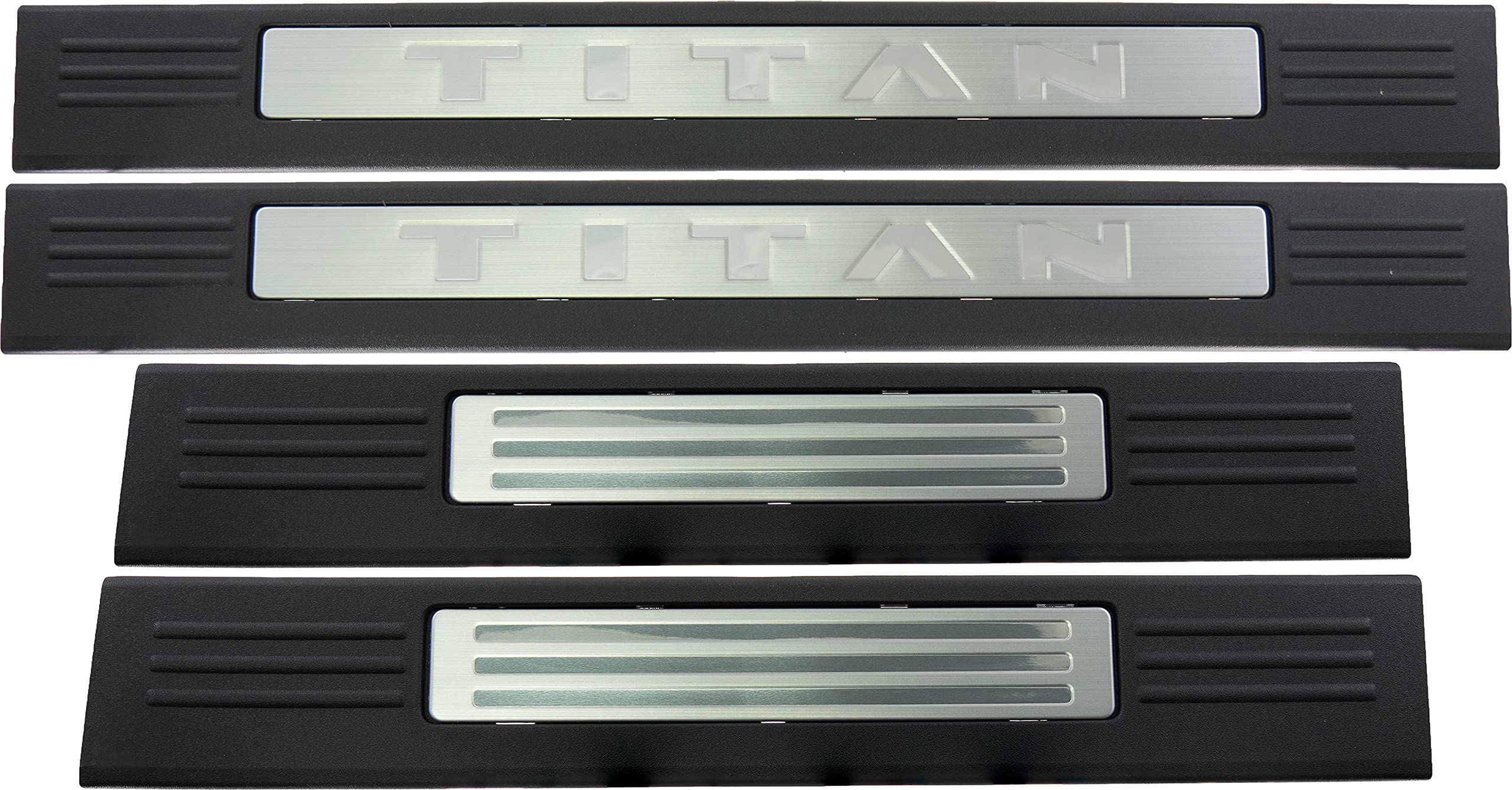 APDTY 133872 4-Piece Chrome Door Sill Kick Plate Trim Set - Easy Snap-In Installation for Cars, Trucks & SUVs - Protect Vehicle Interior from Scratches & Dirt