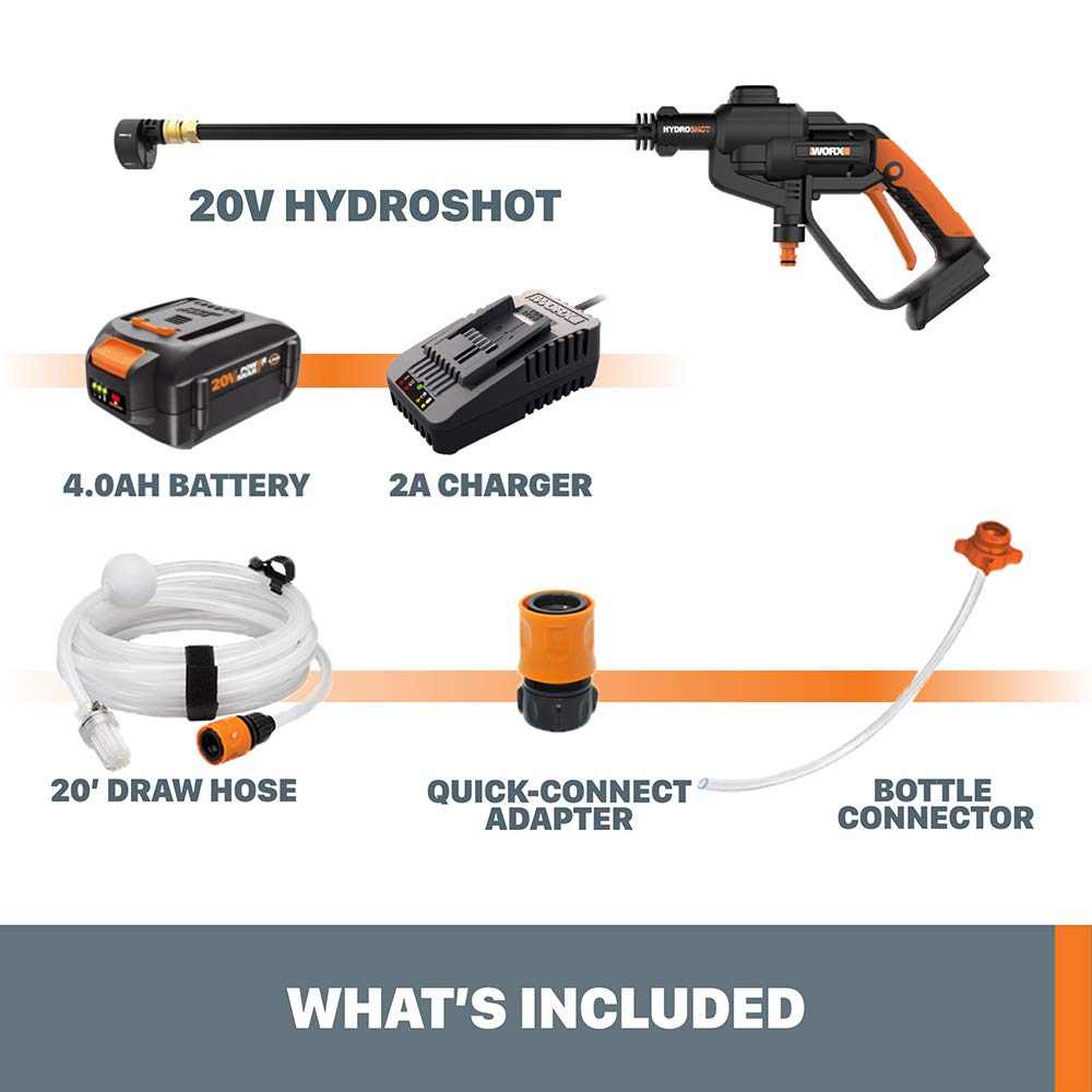WORX WG620 Hydroshot 20V Power Share 320 PSI Portable Pressure Washer - Perfect for Car Washing, Patio Cleaning, and Outdoor Gear Maintenance