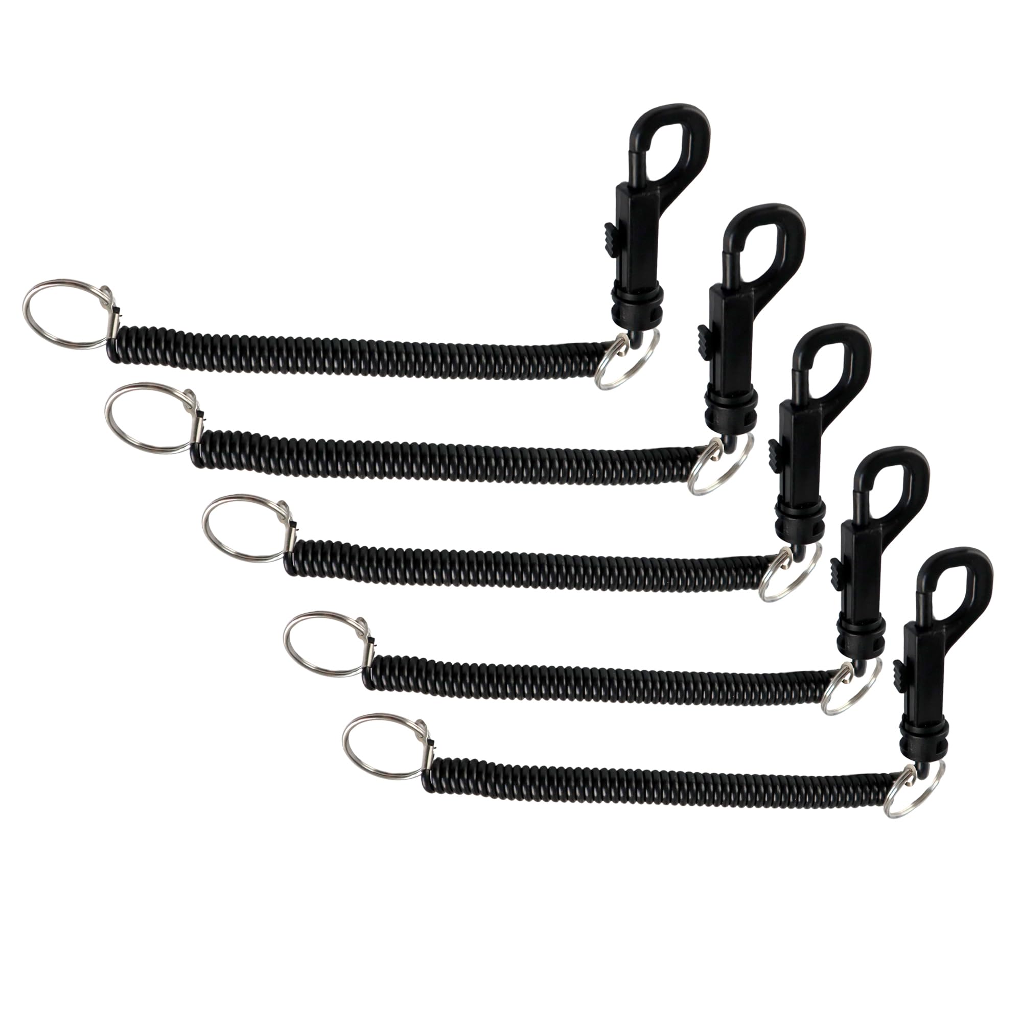 5 Pack Black Bungee Coil Cords - Stretchy Elastic Badge Lanyard & Keychain Holder for ID Cards, Keys, Casino Cards - Light Duty Use for Office, Events, Security, and Retail Workers