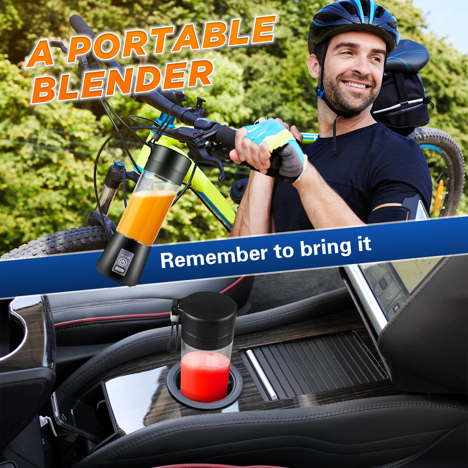 Portable Blender for Smoothies & Shakes - 6 Blade Personal Mini Blender, BPA Free, USB Rechargeable & Cordless - Compact Travel Blender Cup with Lid - Perfect for Office, Gym, Kitchen & On-the-Go Use