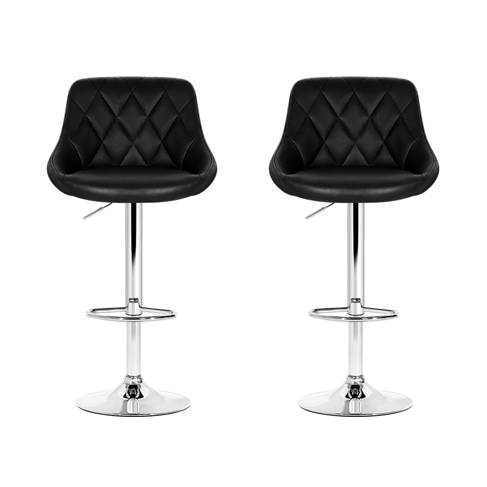 2 Pack Black Leather Bar Stools with Padded Seats and Gas Lift Mechanism - Perfect for Kitchen Islands, Home Bars, and Counter Height Dining