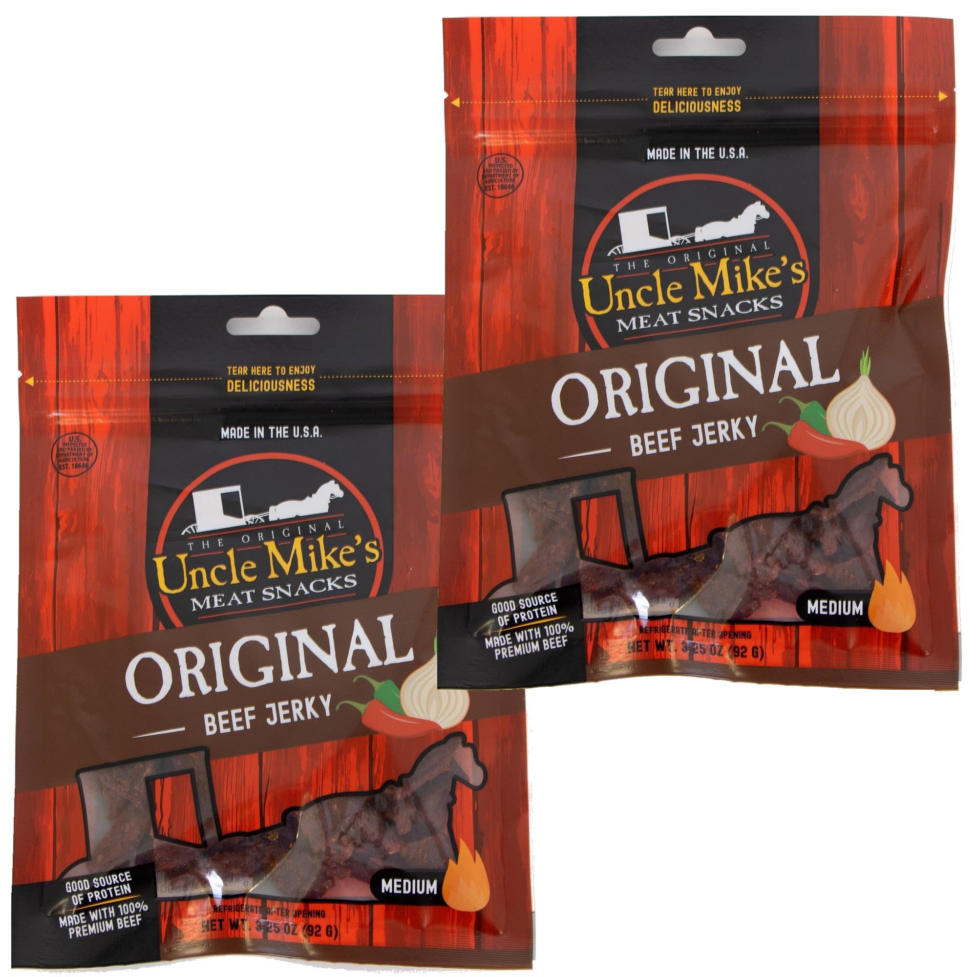 Uncle Mike's Beef Jerky Snacks - Gluten Free, High Protein, 2 Pack (Original Flavor) | Perfect for Hiking, Camping & Road Trips