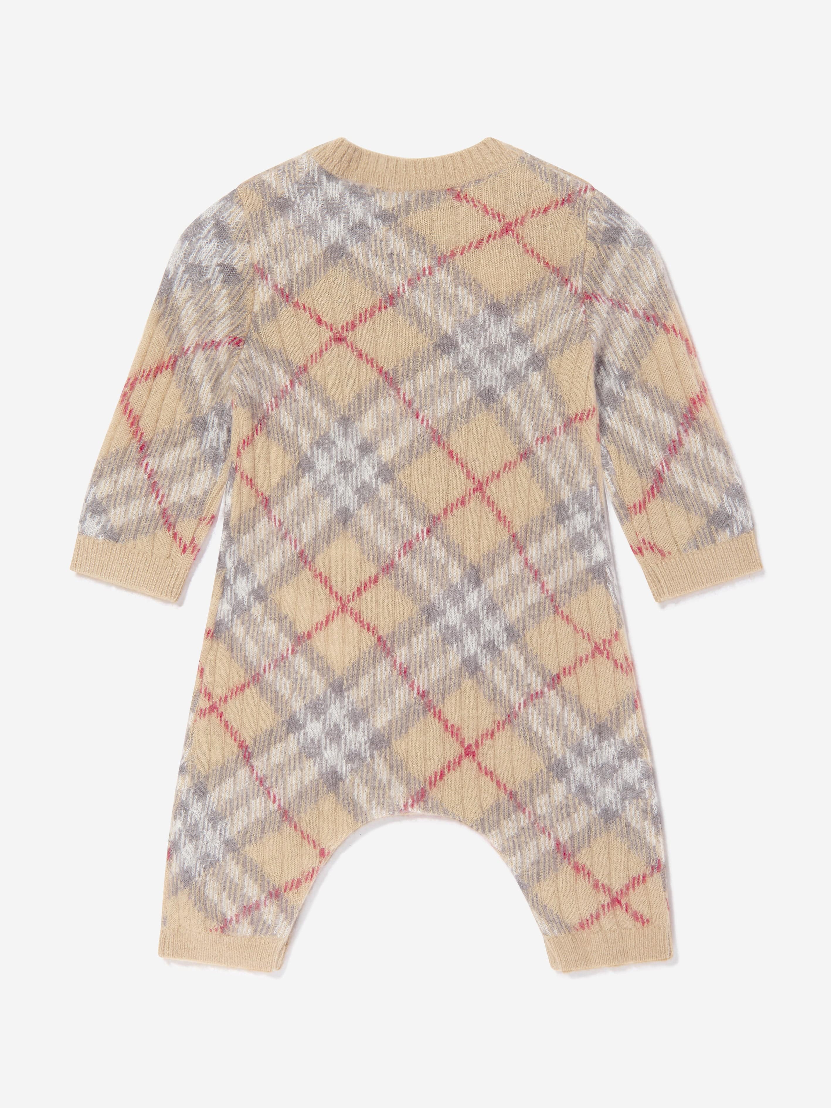 Baby Camillo Rib Check Romper in Beige - Soft Cotton Jumpsuit for Newborns & Infants - Perfect for Playtime, Photo Shoots & Everyday Wear