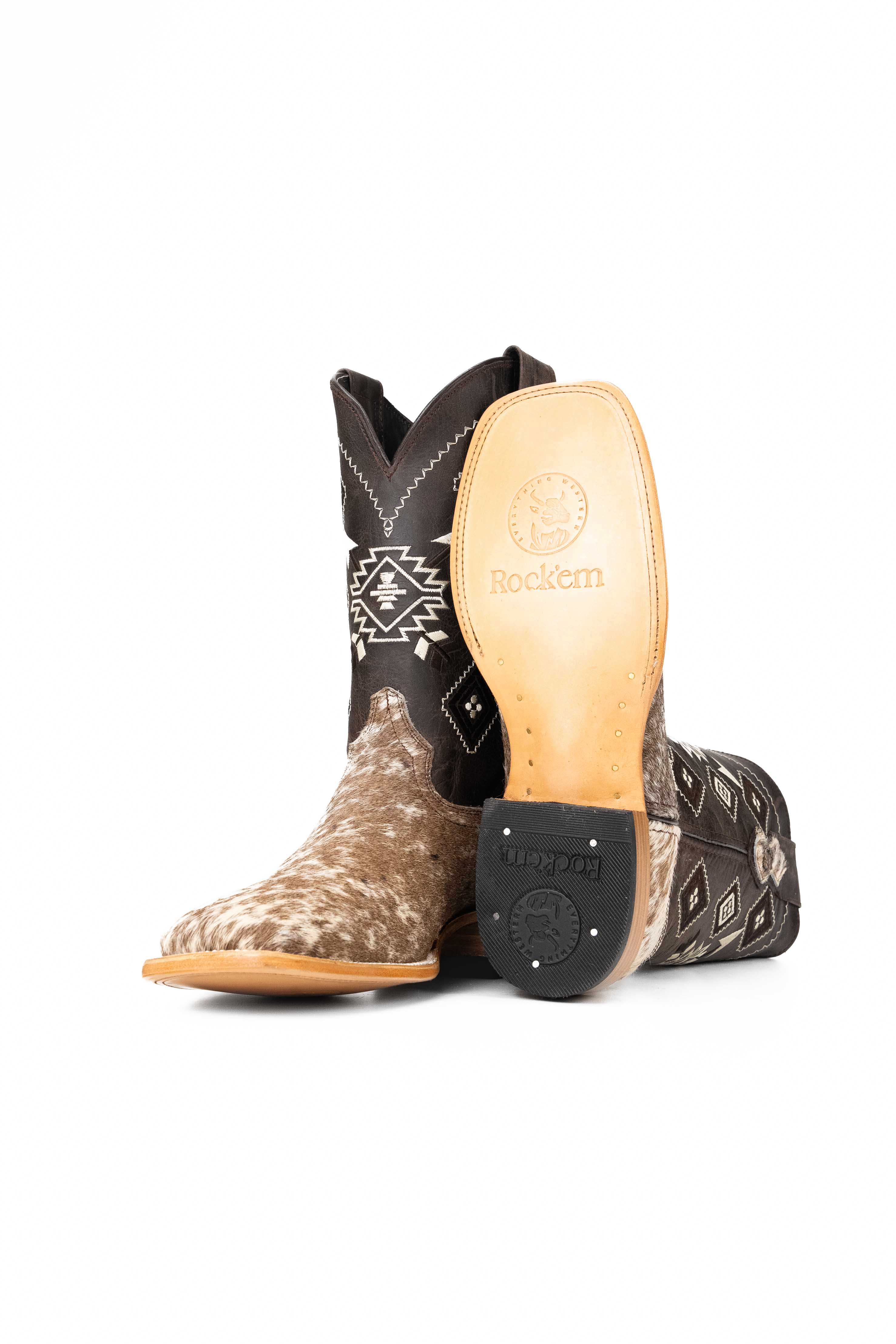 **Men's Genuine Cowhide Square Toe Cowboy Boots - Size 9 (US) - Durable & Comfortable for Western Rides, Country Events & Casual Wear**