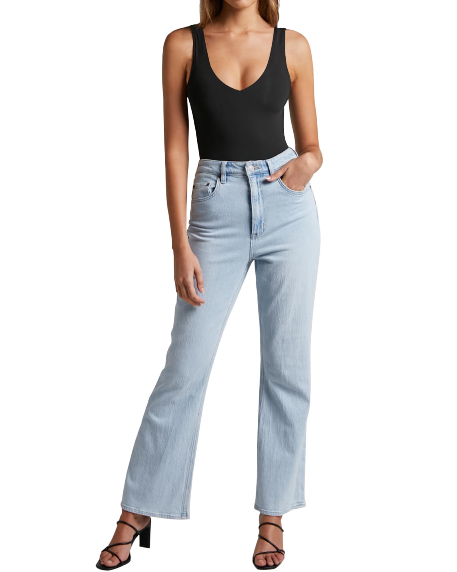 Women's Square Neck Sleeveless Bodysuit Tank Top - Stretchy Comfort Fit T-Shirt for Casual Wear, Layering & Summer Outfits
