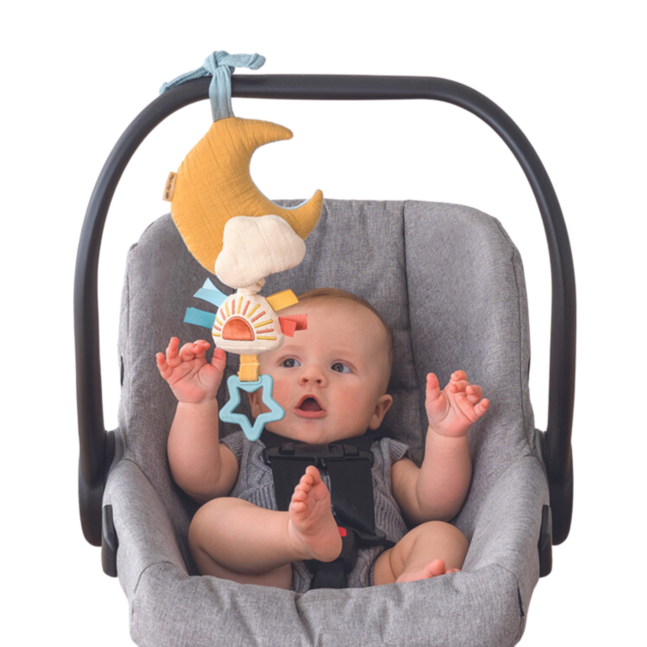 Itzy Ritzy Bitzy Notes Musical Pull-Down Toy for Babies 0+ Months - Soothing Melody Toy for Car Seat, Stroller & Play Gym - Moon Themed Infant Developmental Toy for Calming & Sensory Play