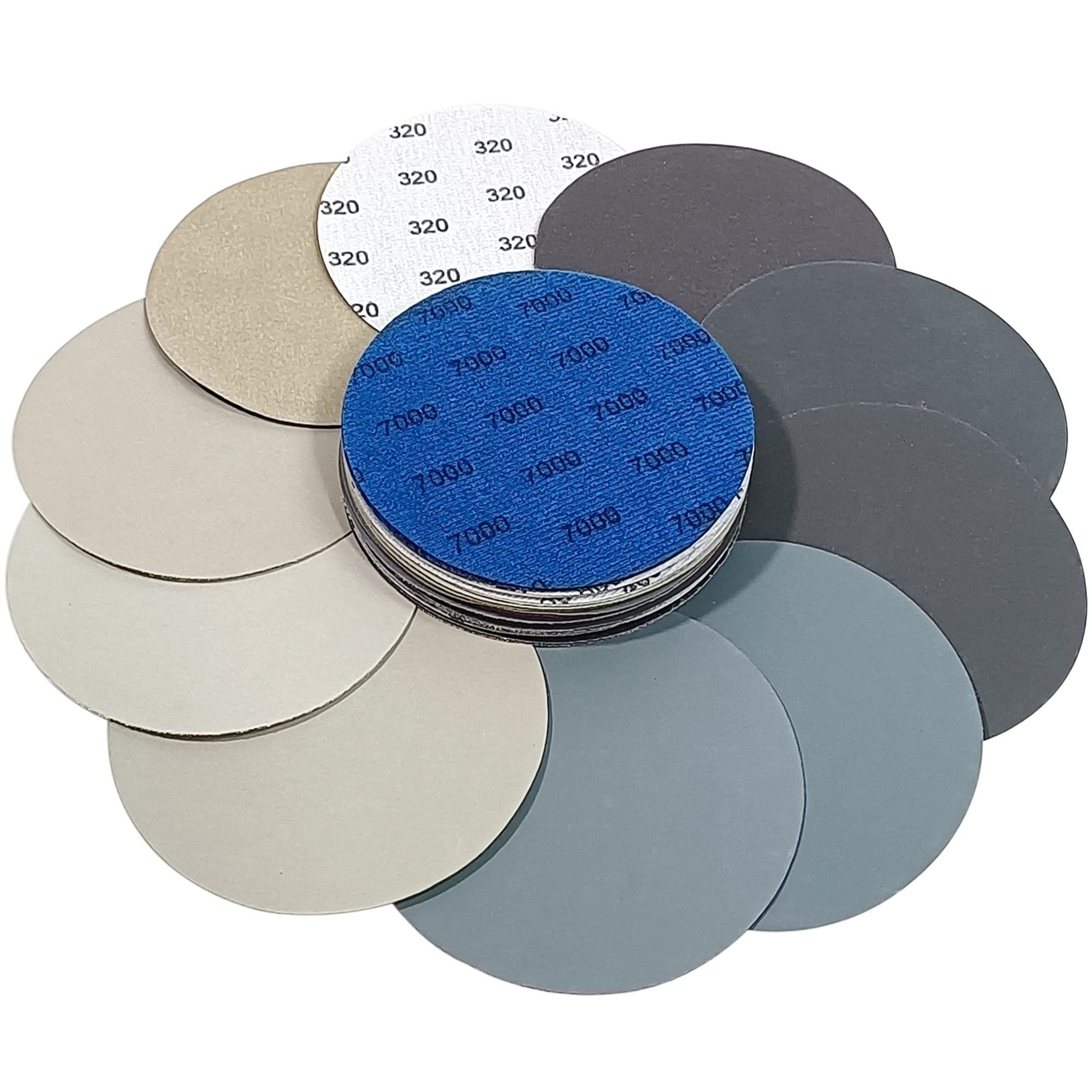 30PCS 5 Inch #320-#7000 Grit Hook and Loop Wet Dry Sanding Discs - 320/400/800/1000/1500/2000/3000/4000/5000/7000 Grit - Compatible with Random Orbital Sander & Sanding Grinder - Perfect for Woodworking, Metal Polishing & Automotive Refinishing