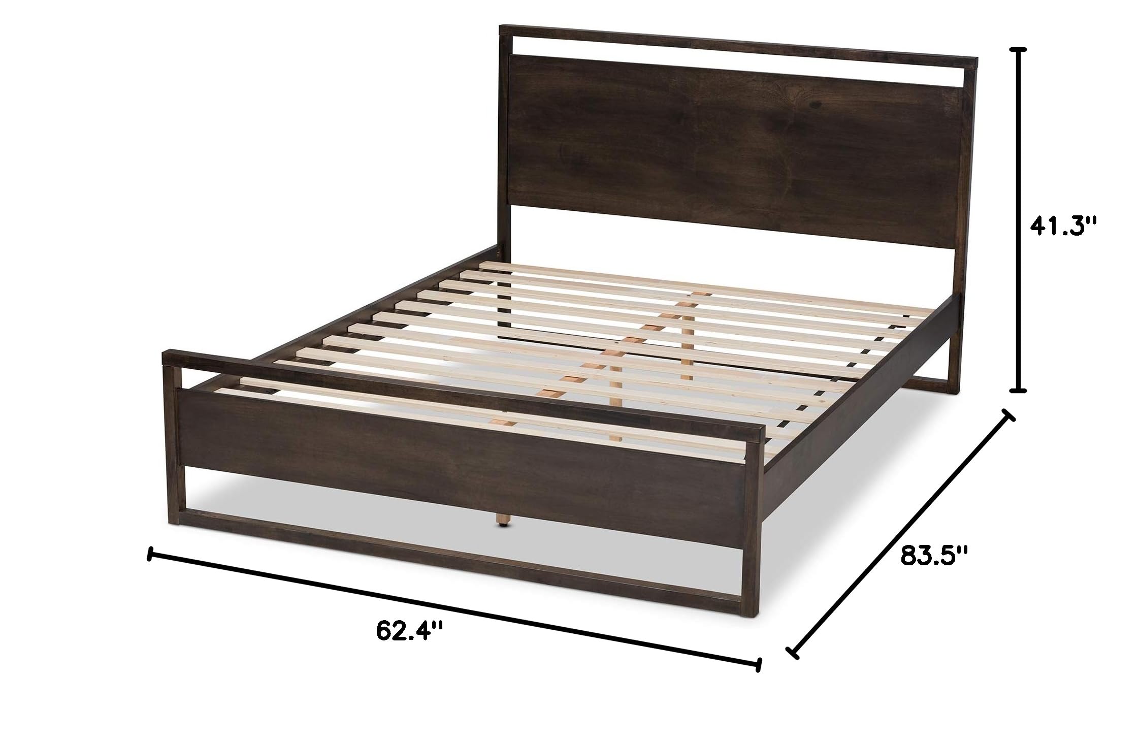 Baxton Studio Queen Size Bed Frame with Headboard - Modern Brown Wooden Platform Bed for Bedroom - Perfect for Master Bedroom, Guest Room & Apartment