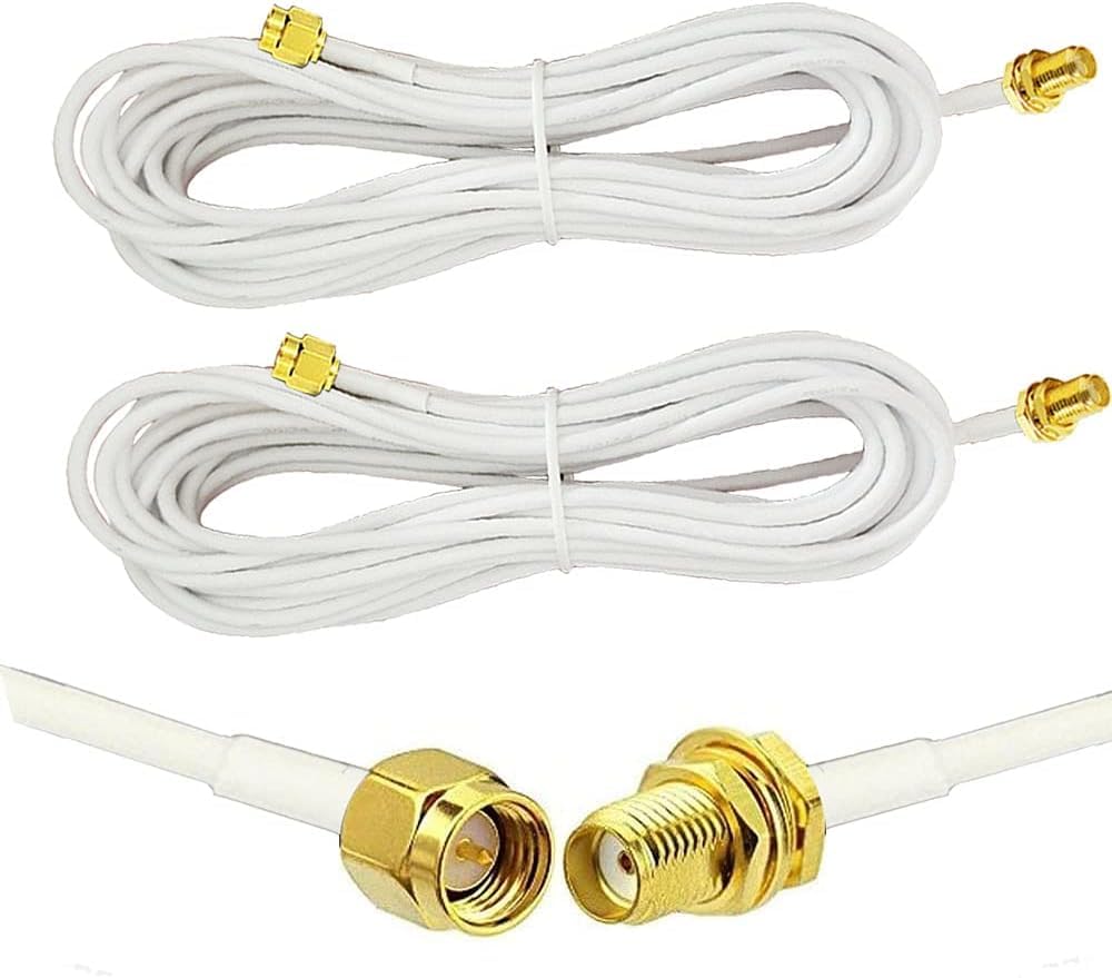 33ft SMA Male to Female WiFi Antenna Extension Cable - High Performance RF Coaxial Cable for Wireless Routers, Security Cameras, Cellular Antennas & Network Devices - Perfect for Home/Office WiFi Boosting & Signal Extension (White)