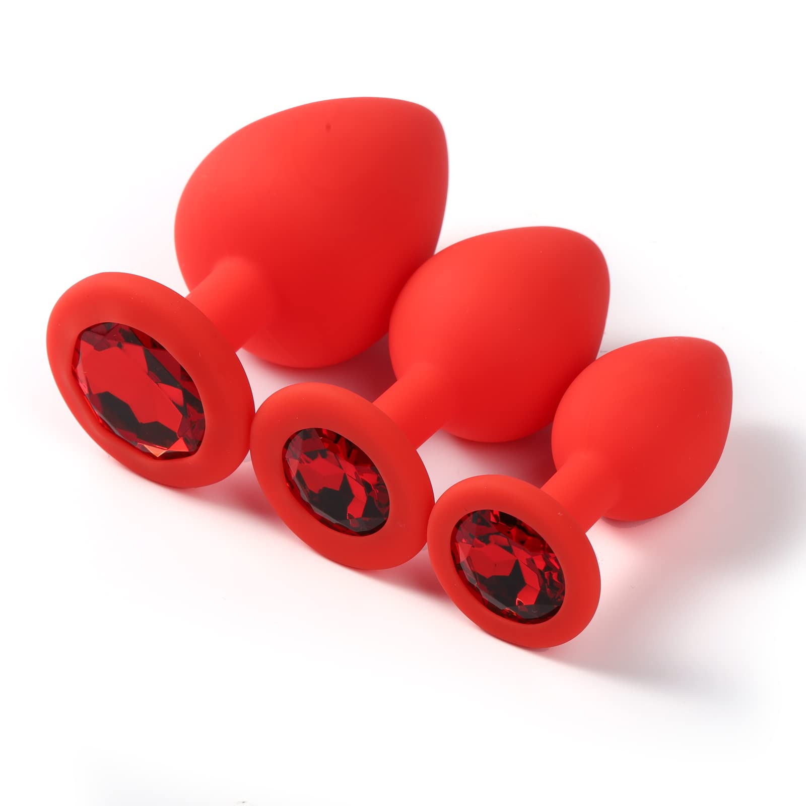 Lock Love 3-Piece Silicone Jeweled Anal Plug Trainer Kit - Small, Medium & Large Sizes - Beginner to Advanced Anal Training Sex Toys for Men & Women (Red) - Perfect for Solo Play, Couples & BDSM Exploration