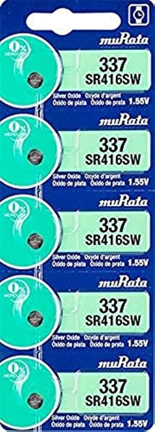 Murata SR416SW 1.55V Silver Oxide Watch Battery (5-Pack) - Long-Lasting Power for Watches, Calculators & Small Electronics | Replacement for SR416, 337, D416