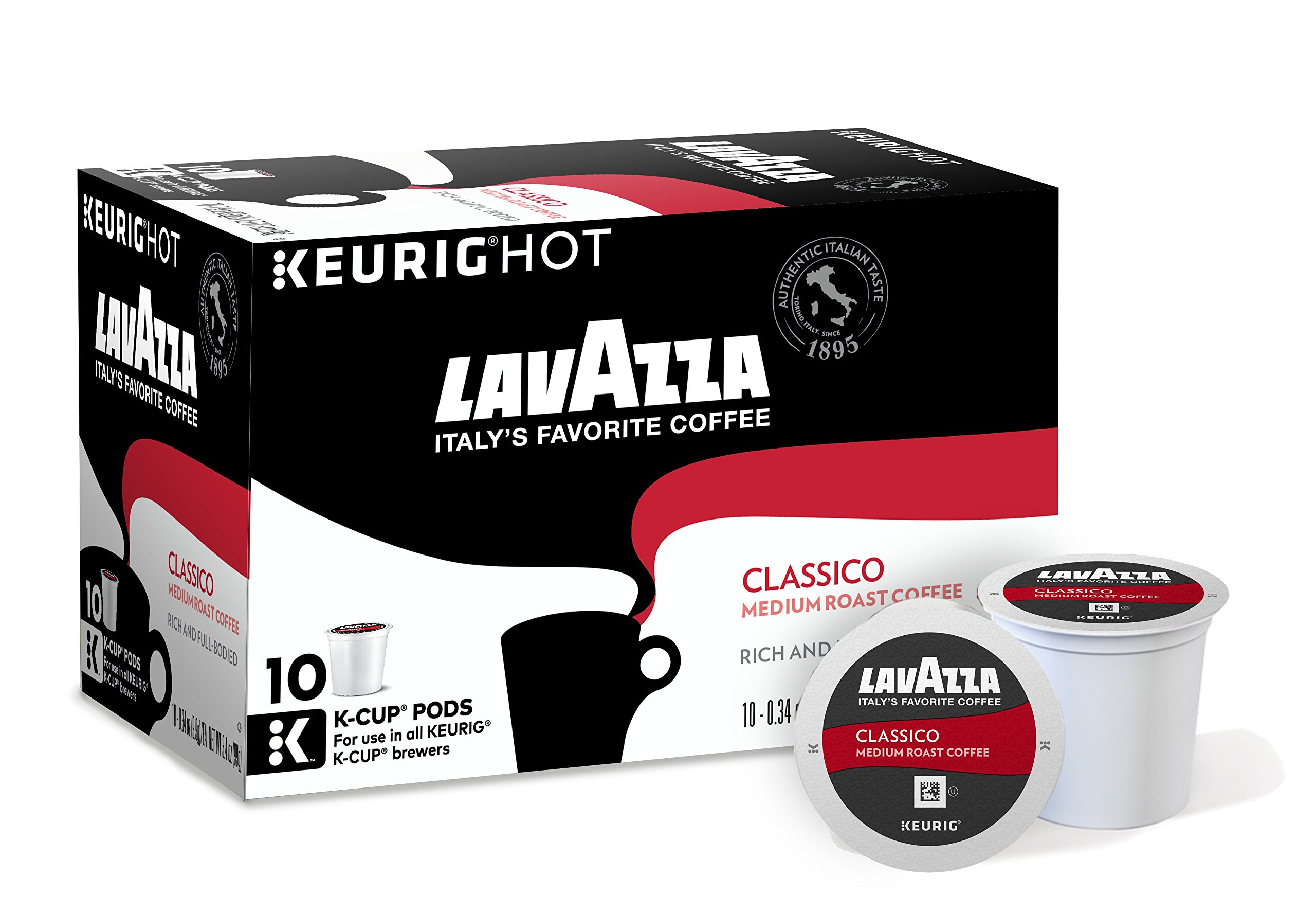 Lavazza Classico Medium Roast Coffee Pods for Keurig K-Cup Brewers - 10 Count - Perfect for Home & Office Coffee Breaks