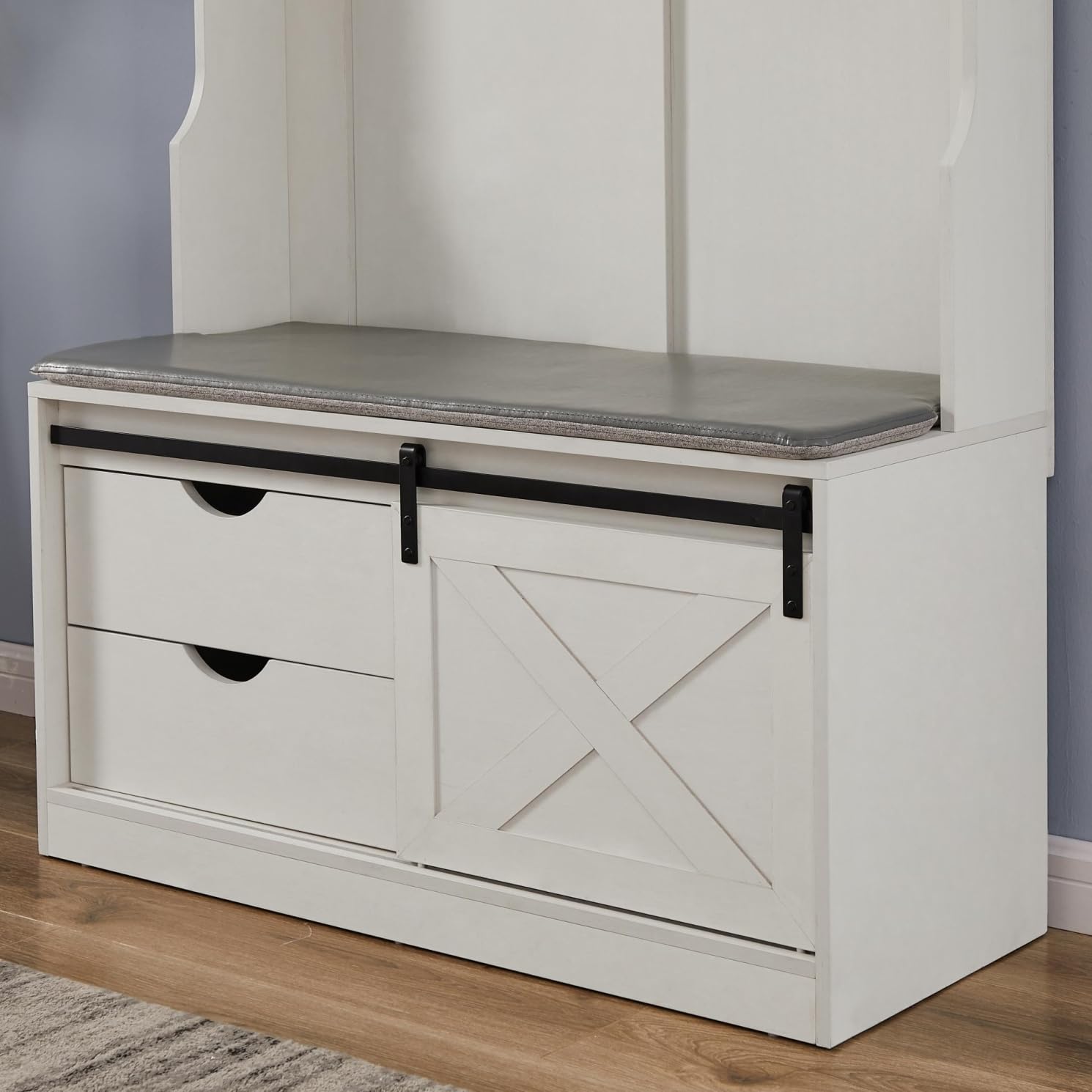 Multi-Functional Shoe Cubby Hall Tree with Bench, Coat Hooks & Storage Cabinet - Space-Saving Entryway Organizer for Mudroom, Living Room & Home Entry (Perfect for Shoes, Coats & Accessories Storage)