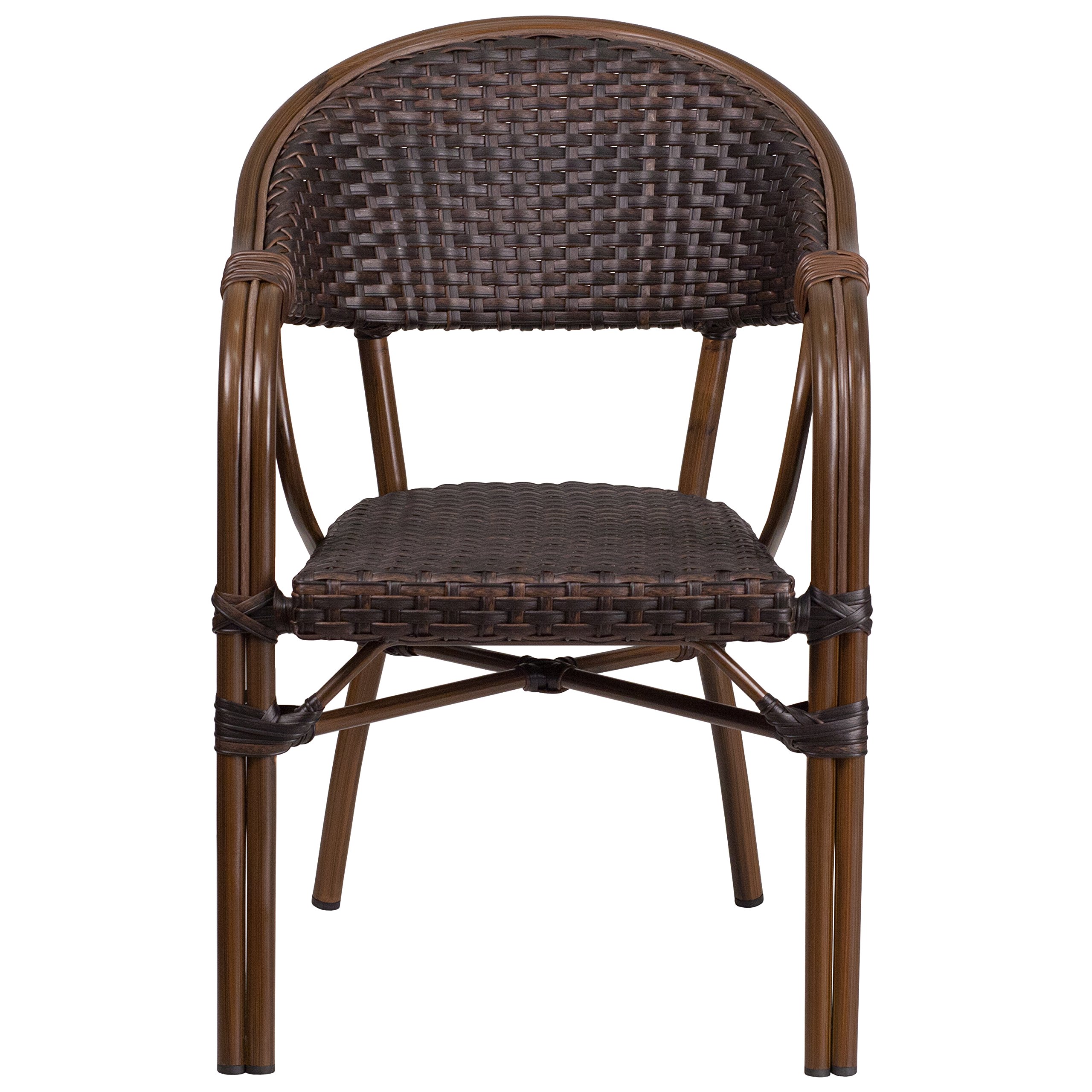 Stylish Bark Brown Rattan Patio Chair with Durable Red Bamboo-Aluminum Frame - Perfect for Outdoor Lounging, Garden Relaxation & Backyard Decor