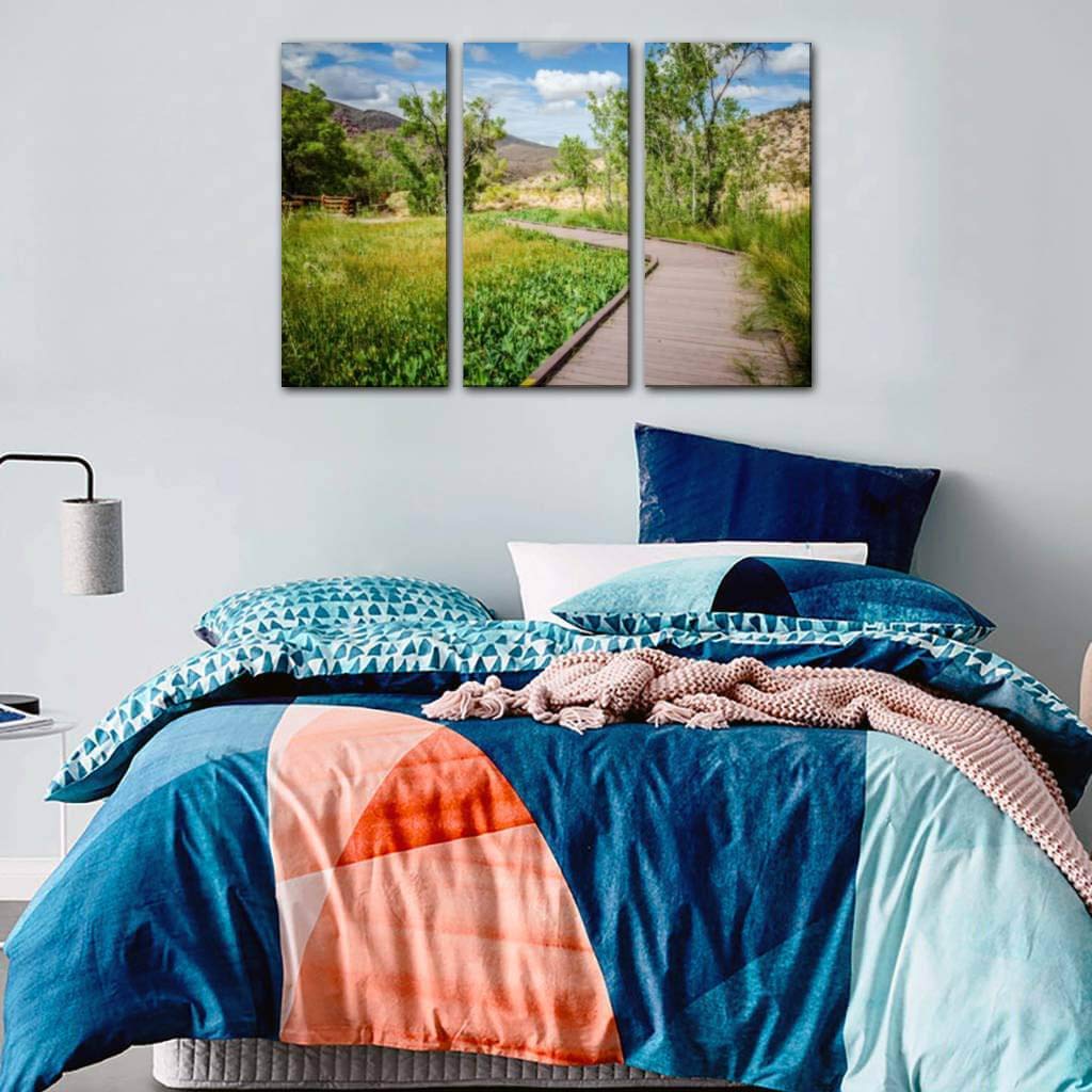 Red Rock Canyon National Conservation Calico Basin Boardwalks Canvas Wall Art - 3 Panel Paintings for Living Room & Bedroom Decor - Scenic Desert Landscape Home Wall Decor Posters | Perfect for Southwest Style Home Office & Vacation Rental Decoration