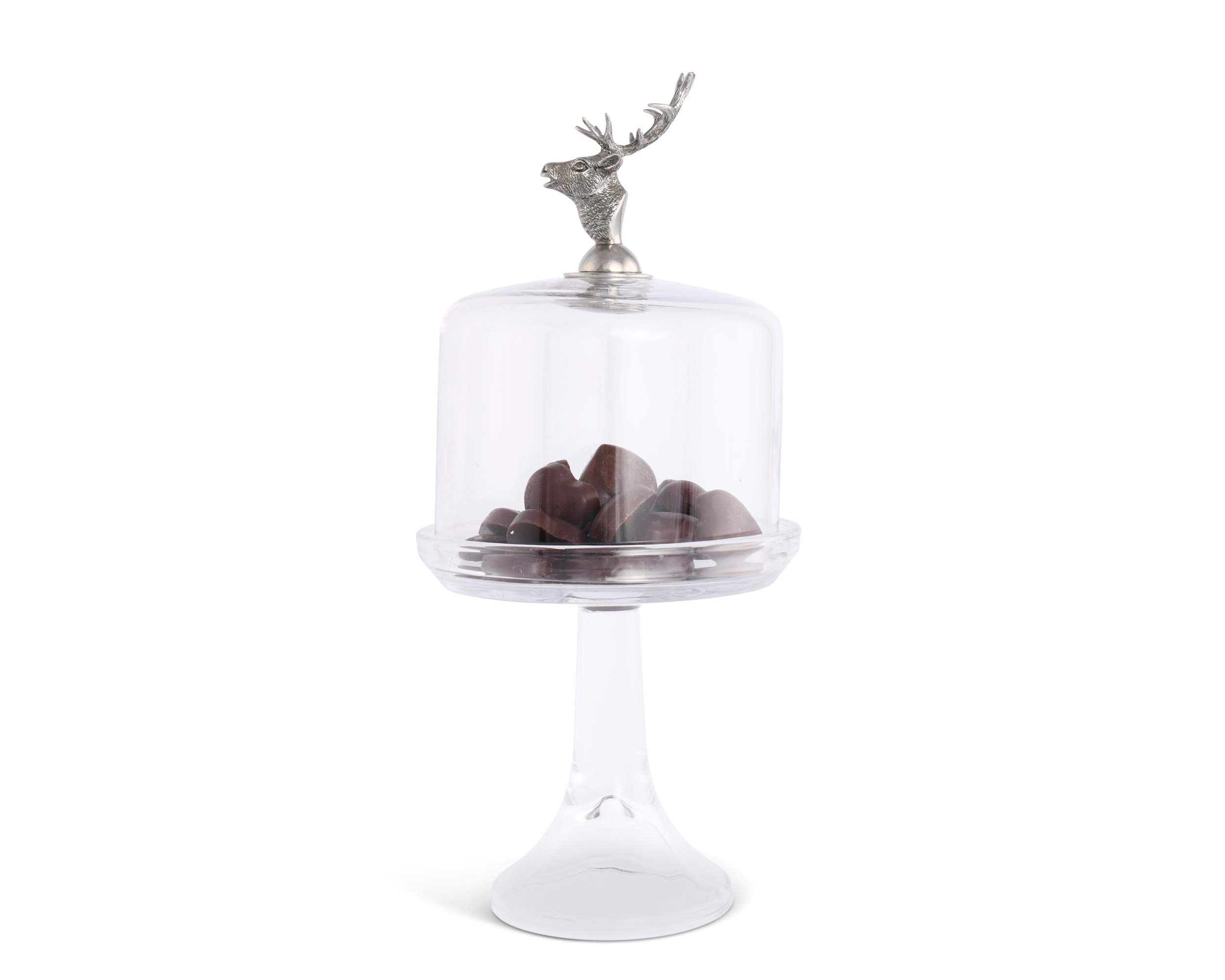 Hand-Blown Glass Cheese Dome with Pewter Elk Knob - 6
