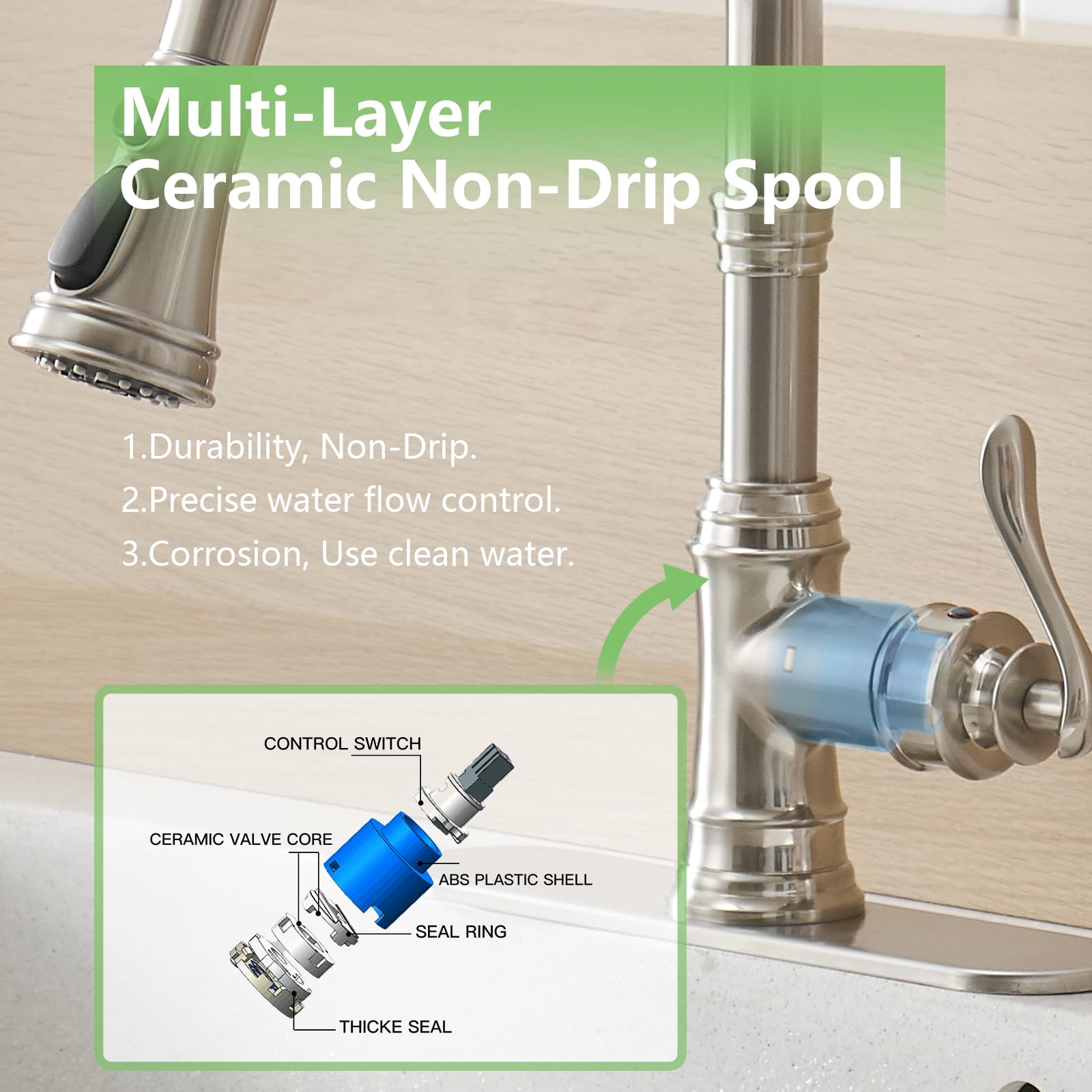 **Brushed Nickel Pull Down Kitchen Sink Faucet with 3 Spray Modes, 10-Inch Deck Plate - Commercial & RV Use for Farmhouse, Restaurant, and Home Kitchens**