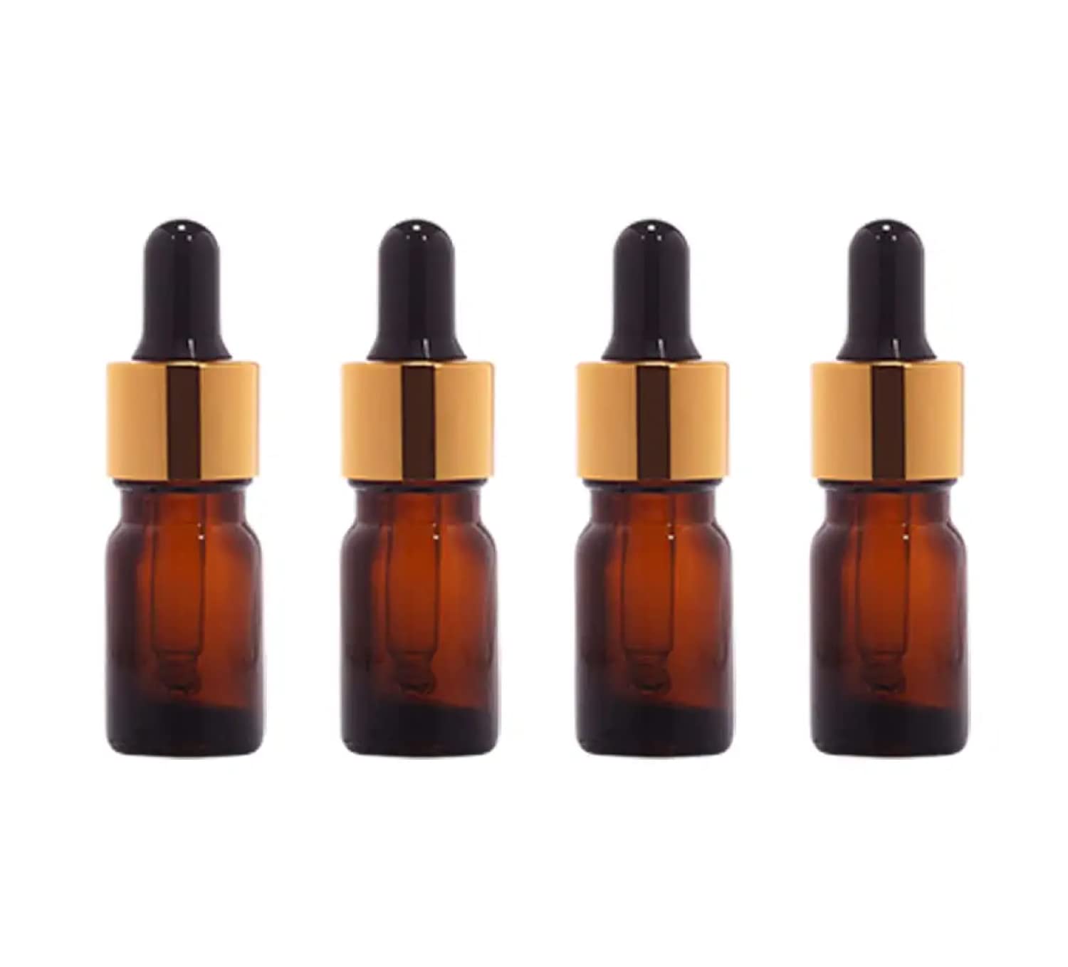 5ml Amber Glass Essential Oil Bottles with Golden Dropper Caps - Leak Proof Refillable Serum Bottles for Face Oils & DIY Skincare (Pack of 4) - Perfect for Aromatherapy, Travel & Home Storage