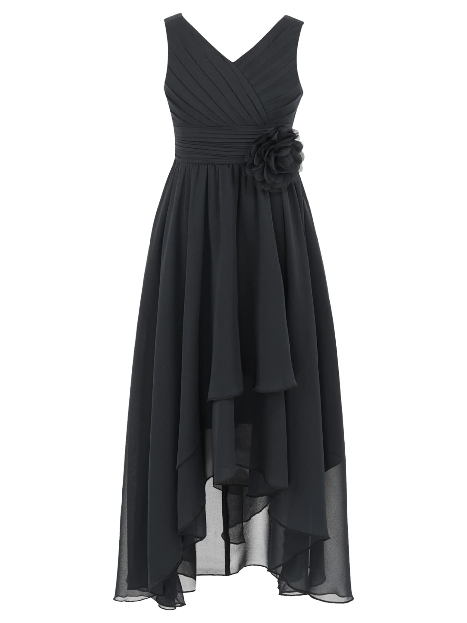Girls' Flower Girl Dress - Sleeveless Chiffon Asymmetrical Bridesmaid Ball Gown for Weddings, Parties & Special Occasions
