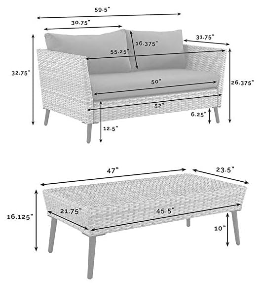 Crosley Richland 2-Piece Wicker Patio Set - Gray Outdoor Coffee Table & Loveseat for Porch, Garden, or Backyard Relaxation | Weather-Resistant Wicker Furniture
