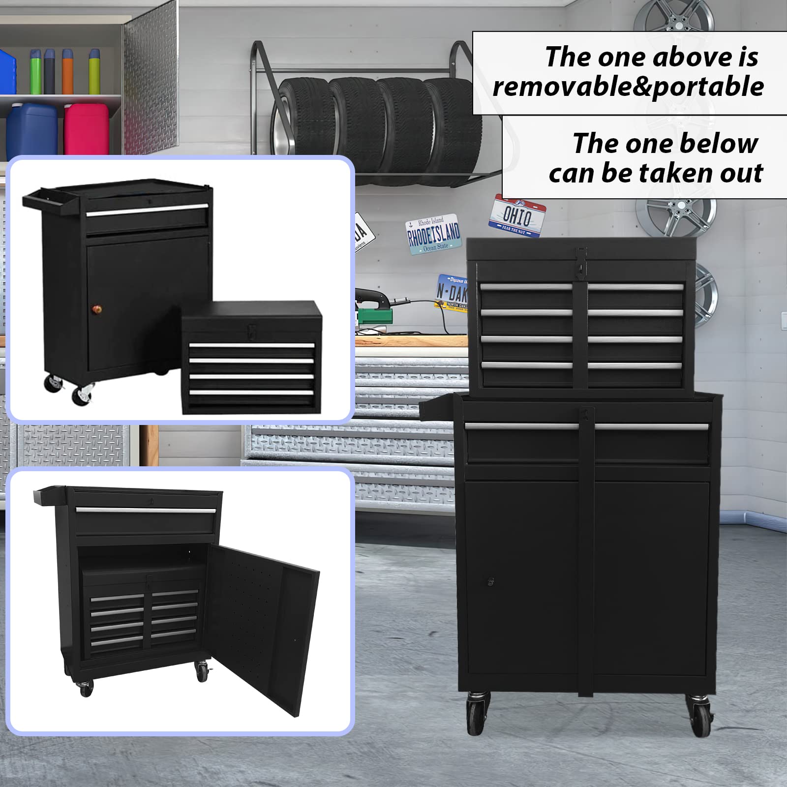 5-Drawer Rolling Tool Chest & Cabinet - Heavy Duty Garage Storage Organizer with Wheels & Lock, Portable Detachable Tool Box for Workshop, Warehouse, Auto Repair & Home DIY (Black)