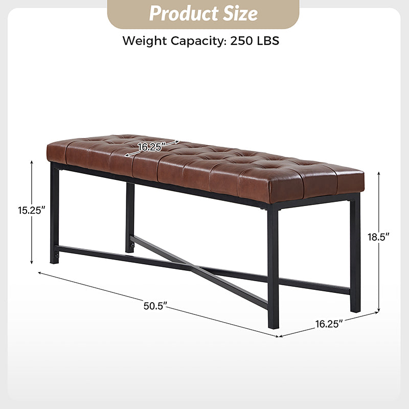Arnold Versatile Elegance: Genuine Leather Bench with Button Tufted Design - Perfect for Living Room, Bedroom & Entryway Decor