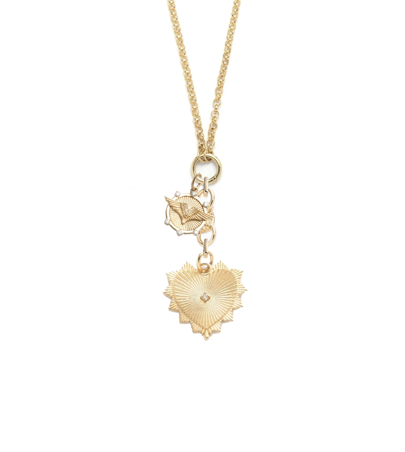 Medium Radiating Heart & Vivacity Open Belcher Necklace with Small Knot Extension Chain – Elegant Jewelry for Women, Perfect for Date Night, Wedding & Special Occasions