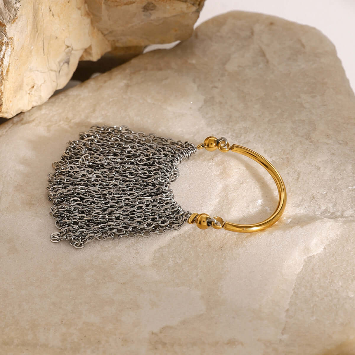 Exaggerated Gold and Silver Two-Tone Tassel Chain Ring for Women | Trendy Boho Jewelry for Parties, Weddings & Everyday Wear | JDR041