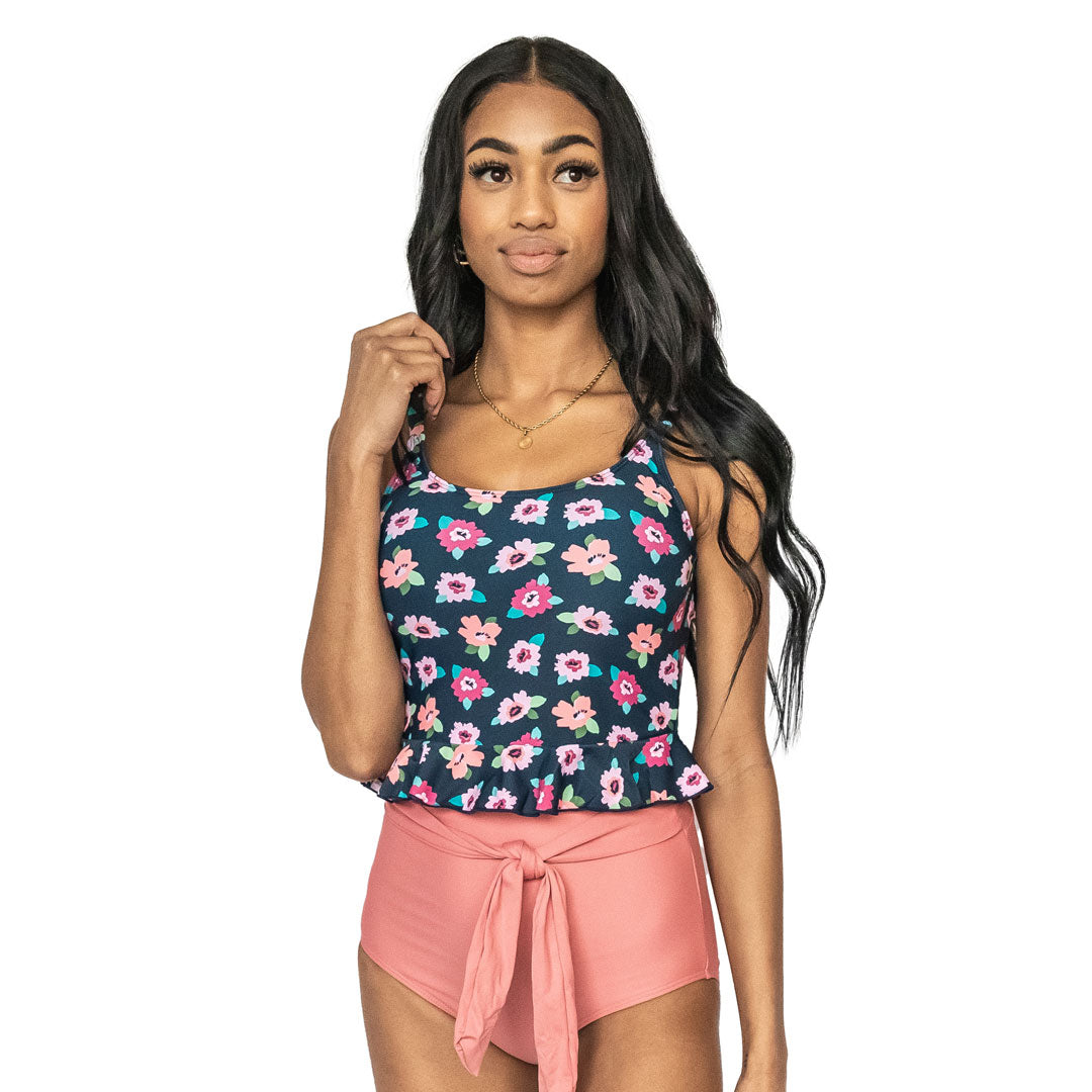 Women's Scoop Neck Peplum Tankini Top - Flattering Swimwear for Beach & Pool - Perfect for Summer Vacations and Resort Wear