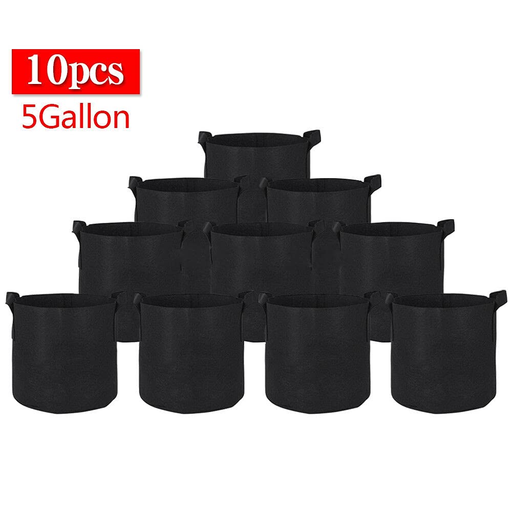 10 Pack 5 Gallon Fabric Grow Bags - Breathable Aeration Plant Pots for Vegetables, Fruits, Flowers - Durable & Reusable Garden Containers - Ideal for Indoor/Outdoor Planting, Hydroponics & Urban Gardening