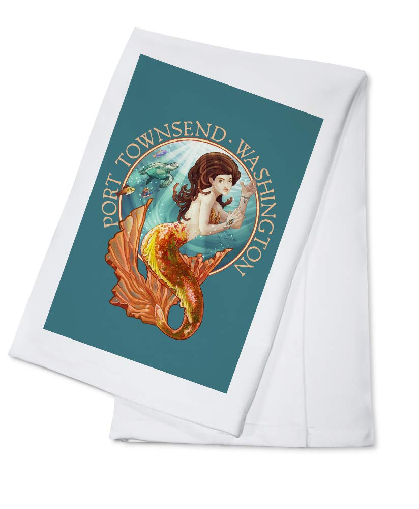 Port Townsend Washington Mermaid Design 100% Cotton Tea Towel - Decorative Hand Towel for Kitchen & Home Decor - Perfect for Dish Drying, Gift Giving & Coastal Themed Decor