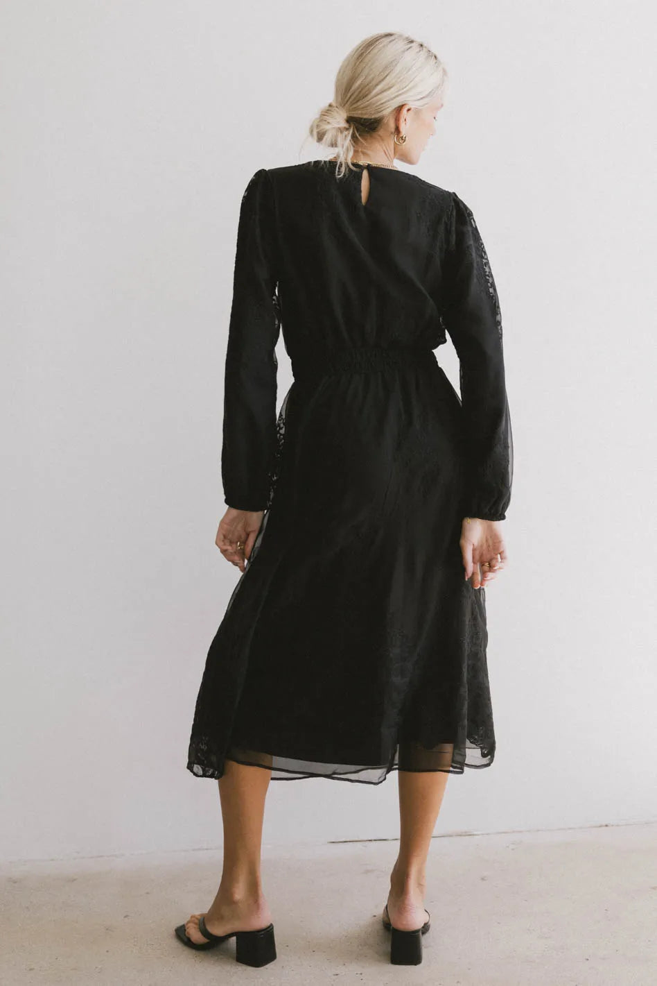Stylish Andee Embroidered Midi Dress in Black - Perfect for Casual Outings, Date Nights & Special Occasions