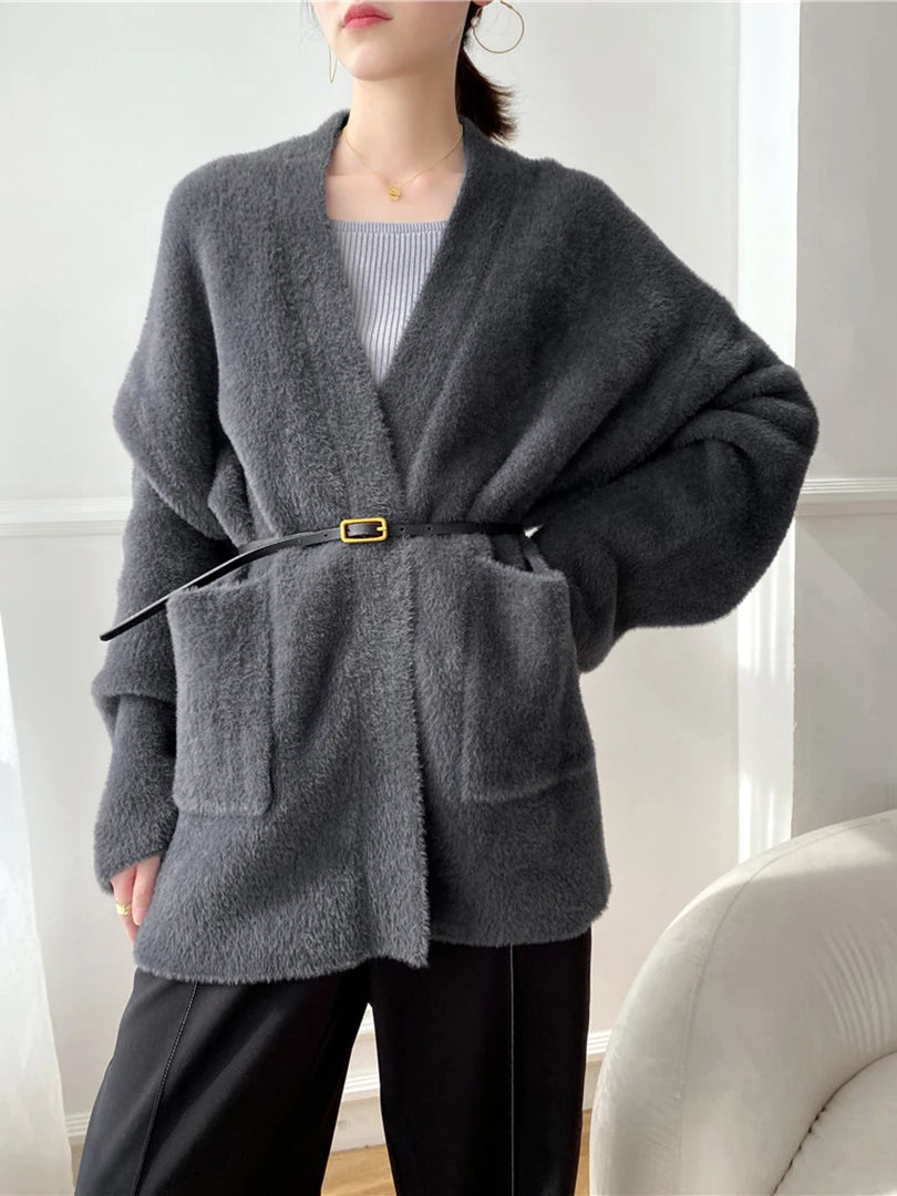 Luxury Big Size Camel Cashmere Knit Cardigan for Women - Loose Fit V-Neck Long Sleeve Sweater | Soft & Warm Winter Fashion 2025 | Perfect for Office, Travel & Casual Outfits