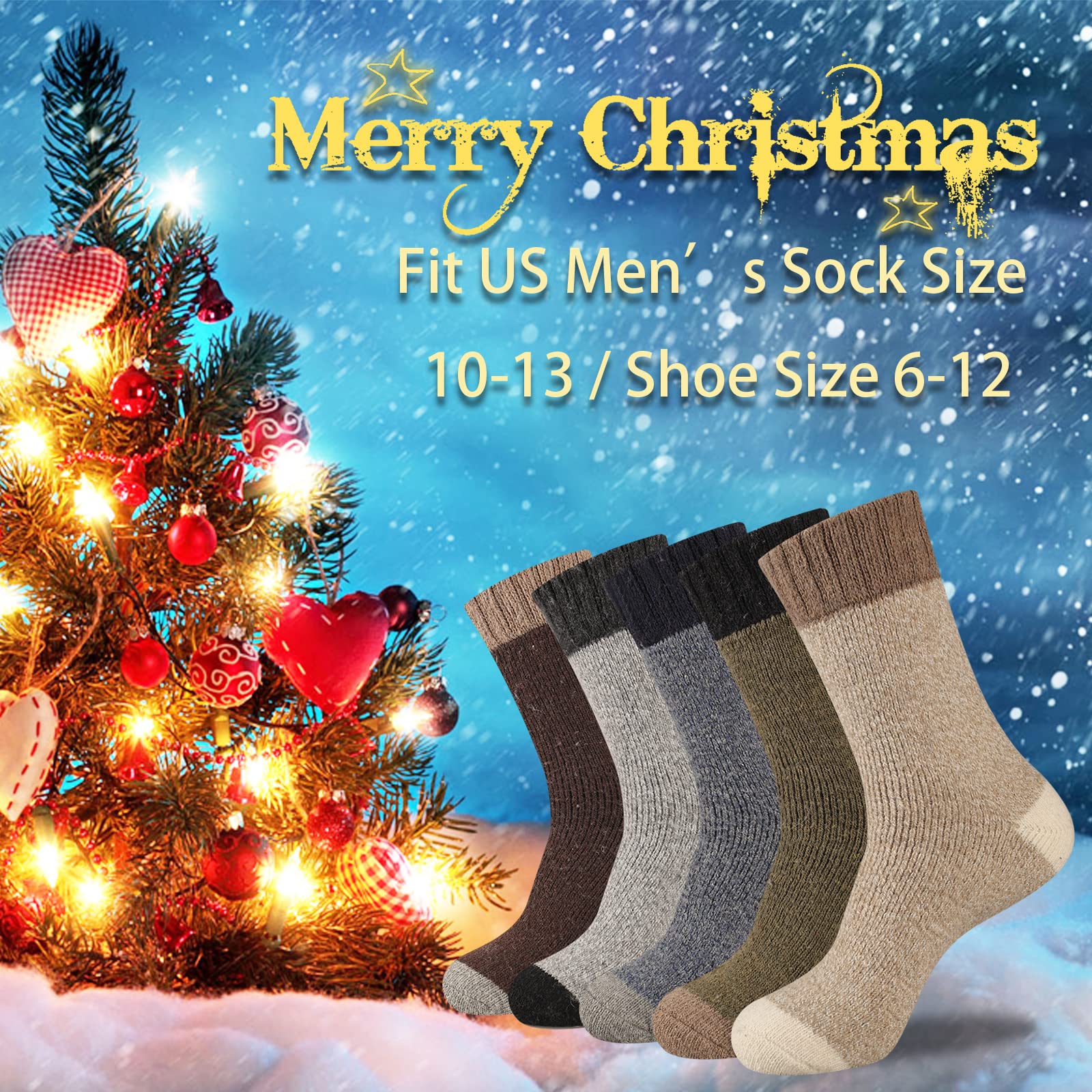 Heatuff Men's Winter Wool Socks - Thermal Warm Soft Crew Socks (5 Pairs) - Perfect for Cold Weather, Hiking, and Outdoor Activities