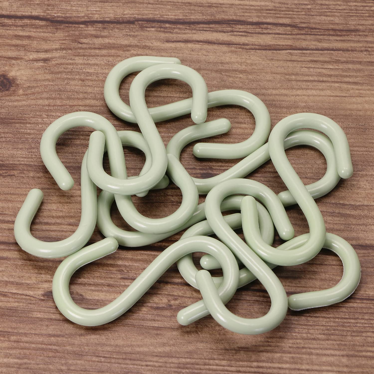 2.5 Inch Mini Skater S-Shaped Hooks - 10 Pack Light Green Plastic Hanging Hooks - Rust Resistant & Heavy Duty for Kitchen, Bathroom, Closet, Garage, Workshop - Perfect for Organizing Storage Rooms, Hanging Plants or Office Supplies