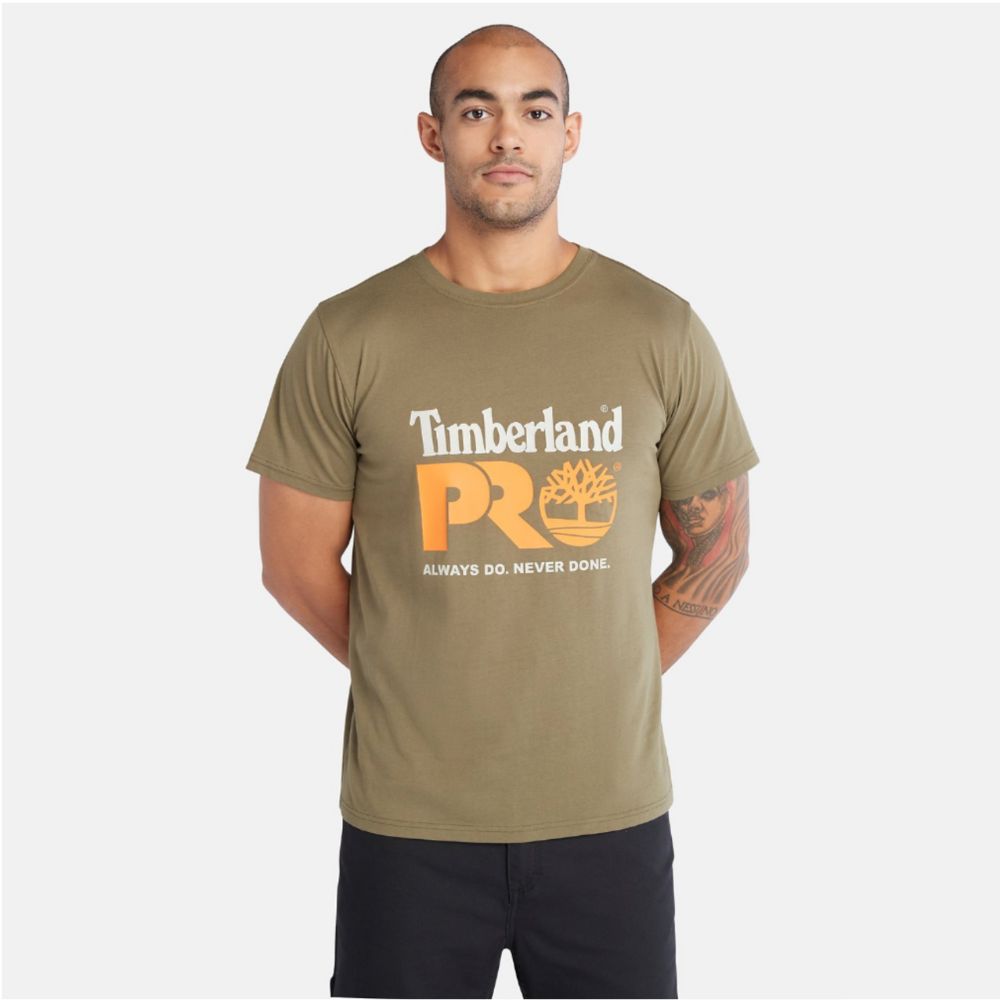 Timberland PRO® Men's Short Sleeve Graphic Work T-Shirt - Olive Green Cotton Tee for Construction, Landscaping & Outdoor Workwear