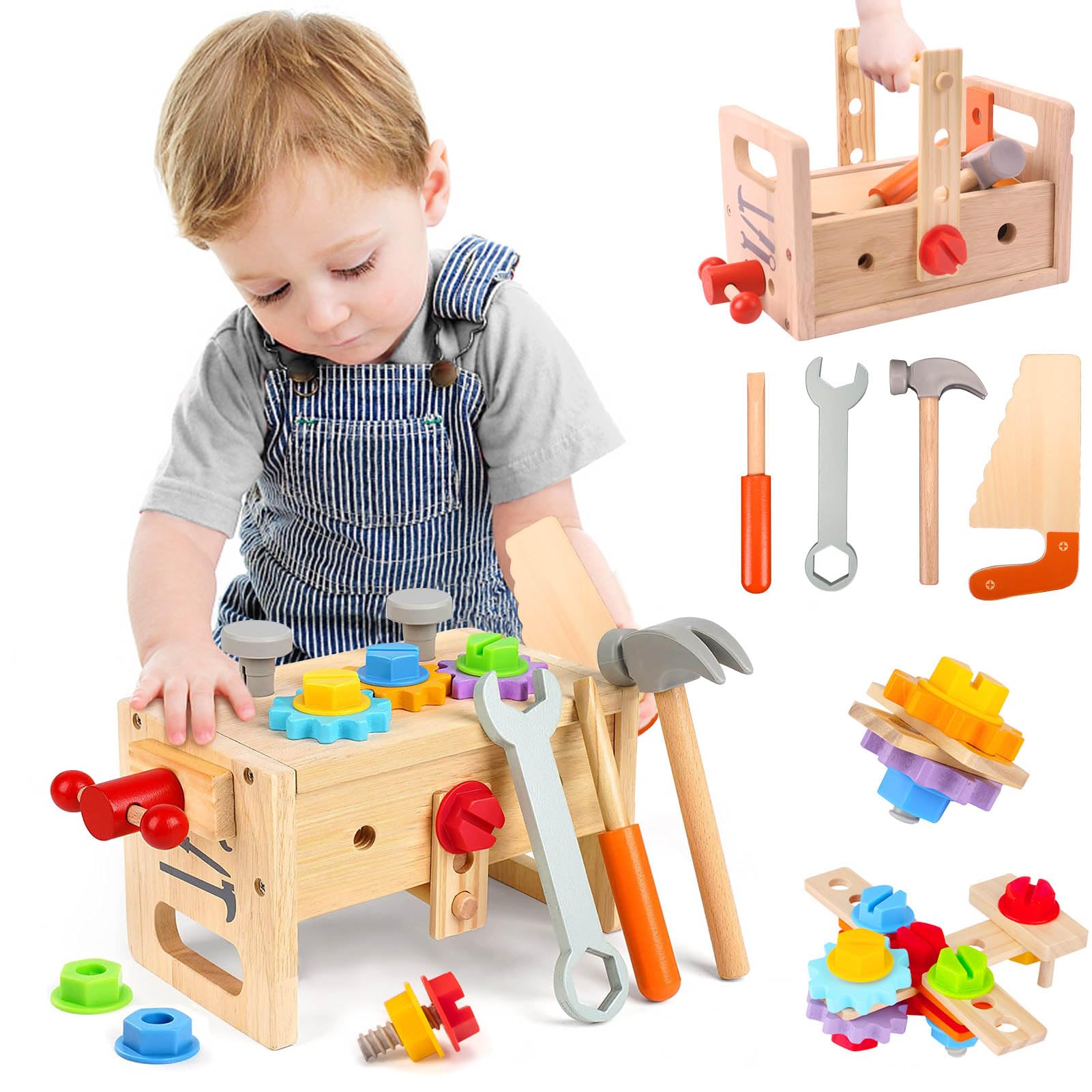 WDMIYA 29-Piece Wooden Toddler Tool Set - Montessori STEM Educational Construction Toys for 2 3 4 Year Old Boys & Girls | Pretend Play Birthday Gift for Kids | Perfect for Home, Classroom & Outdoor Learning Activities