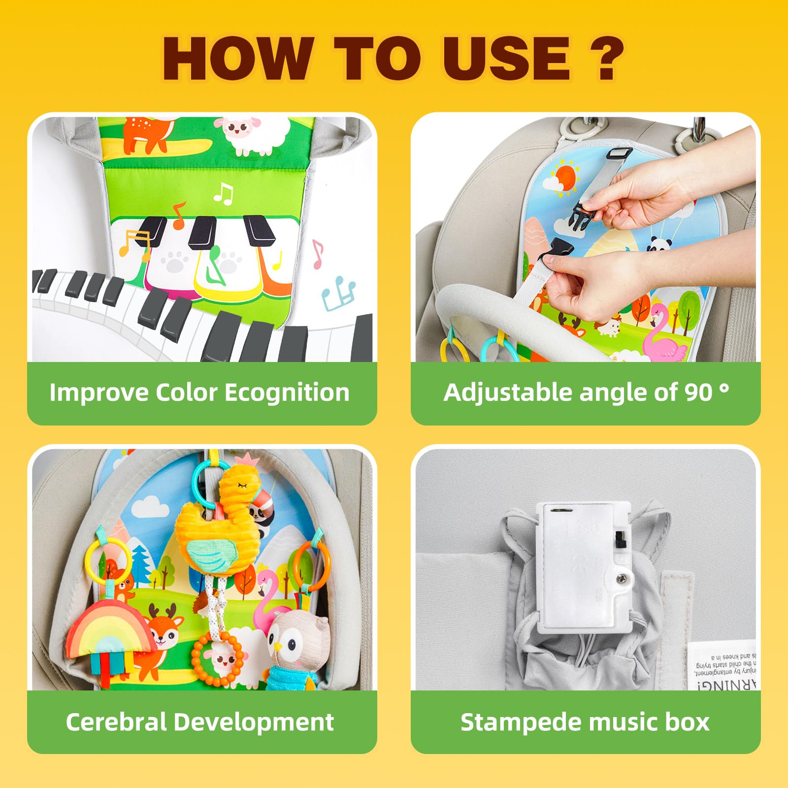 Best Baby Car Seat Toys for 0-6 Months - Musical Kick & Play Activity Arch with Sensory Features | Developmental Travel Toys for Infants & Toddlers | Perfect for Strollers, Road Trips & Airplane Rides (Flamingos Design)
