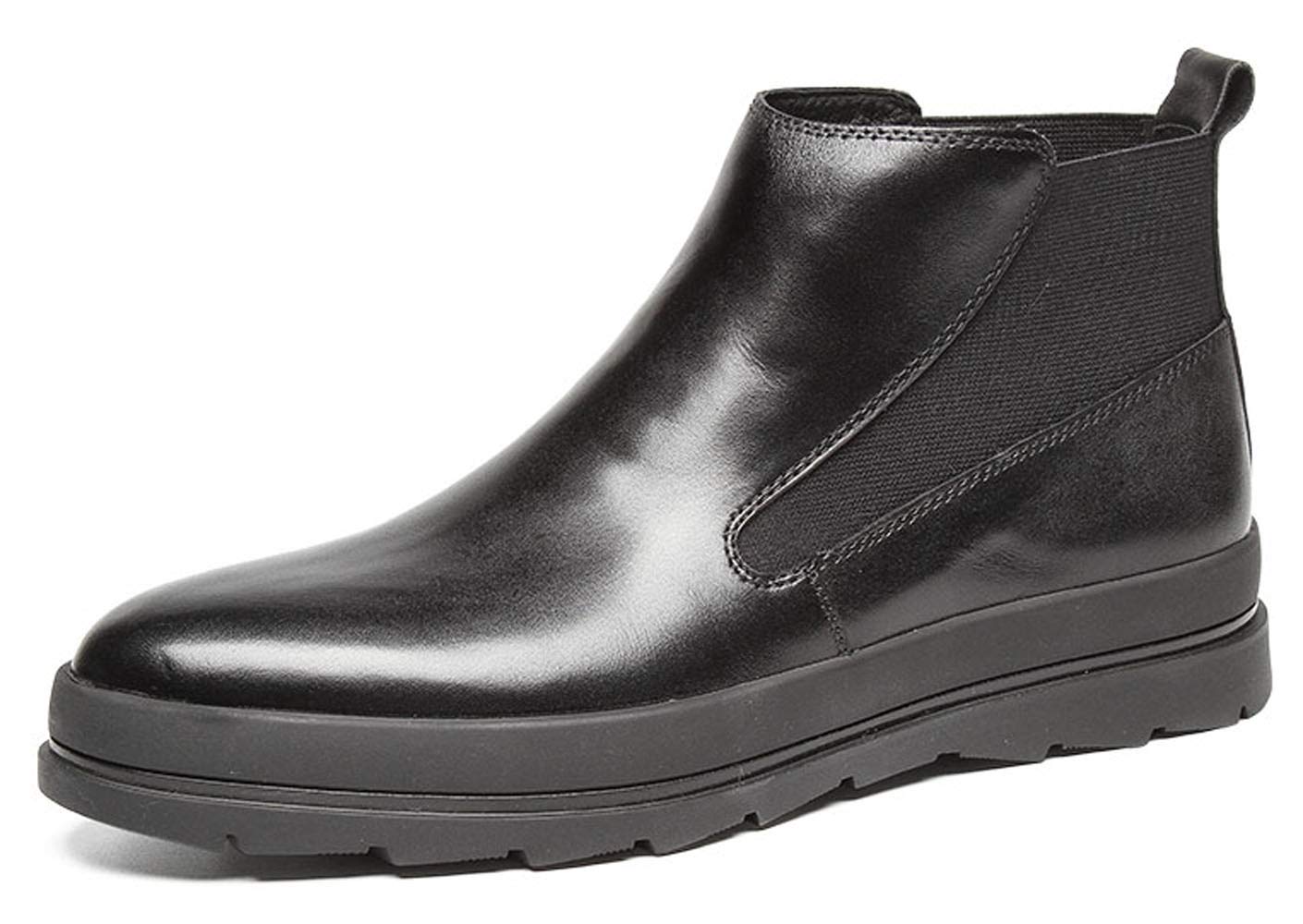 Santimon Men's Leather Slip-On Chelsea Boots - Black Platform Ankle Boots for Dress & Casual Wear | Comfortable & Stylish Footwear for Work, Parties & Everyday Outfits