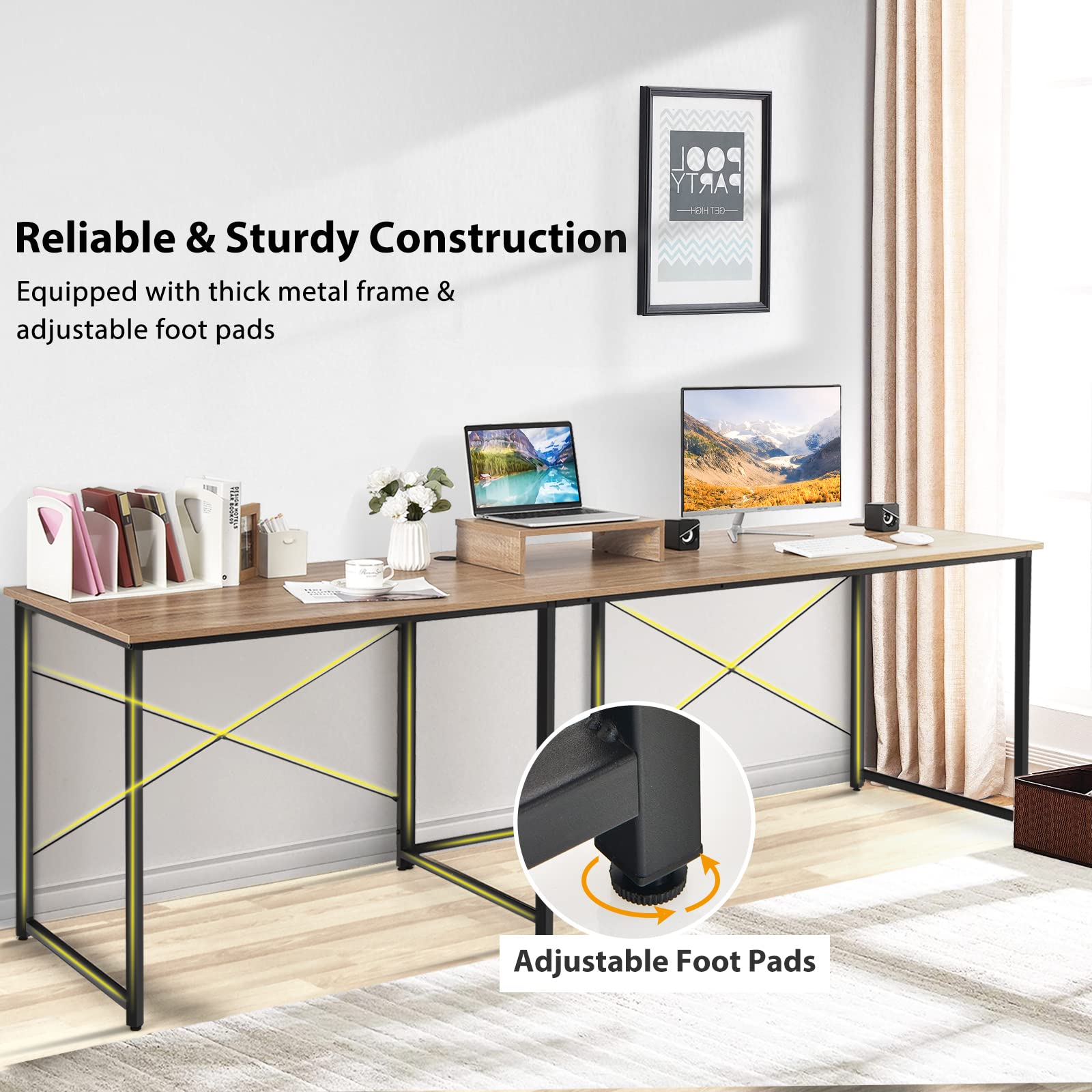 Tangkula 95 Inch L-Shaped Reversible Corner Computer Desk with Monitor Stand & Cable Management - Spacious 2-Person Home Office Desk for Gaming, Study & Work - Natural Wood Finish (Perfect for Small Spaces & Shared Workstations)