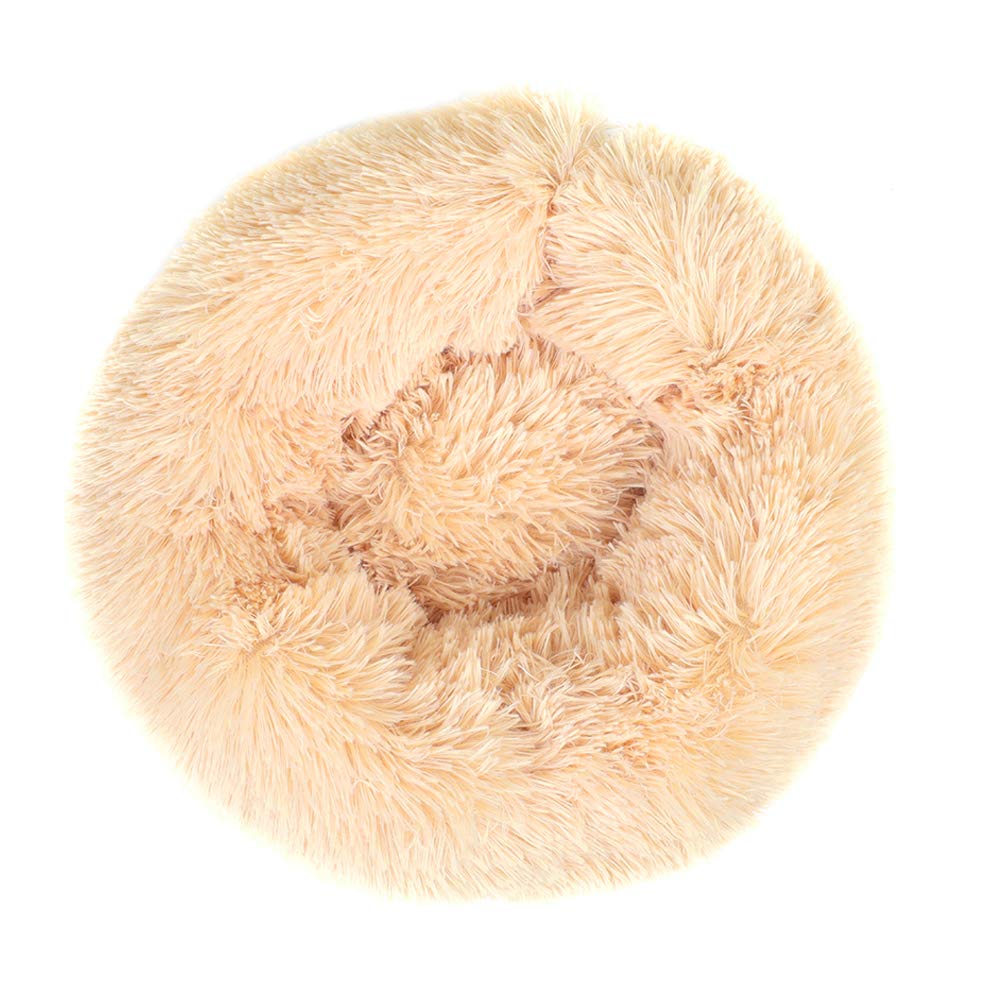Ootoez Round Plush Donut Pet Bed - Soft Warm Fur Cuddler for Dogs & Cats - Calming Non-Slip Cushion Bed (39.3 Inch, Oatmeal) - Perfect for Cozy Napping & Anxiety Relief in Living Room or Bedroom