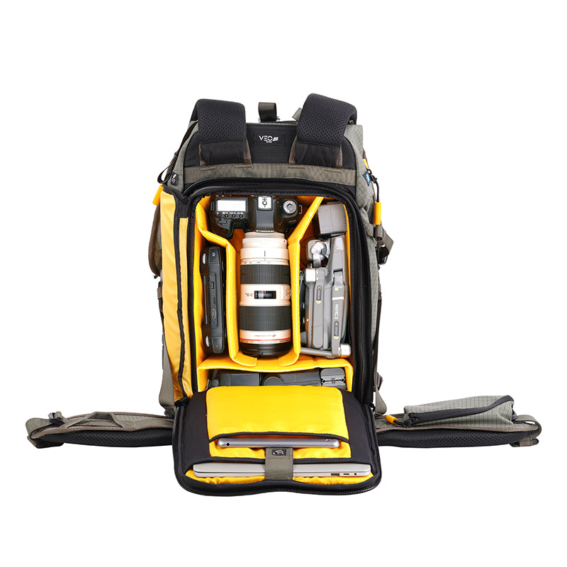 VEO Active 46 Khaki Green Camera Backpack with USB Charging Port - Waterproof DSLR Bag for Travel & Outdoor Photography - Perfect for Hiking, Camping & Professional Photographers