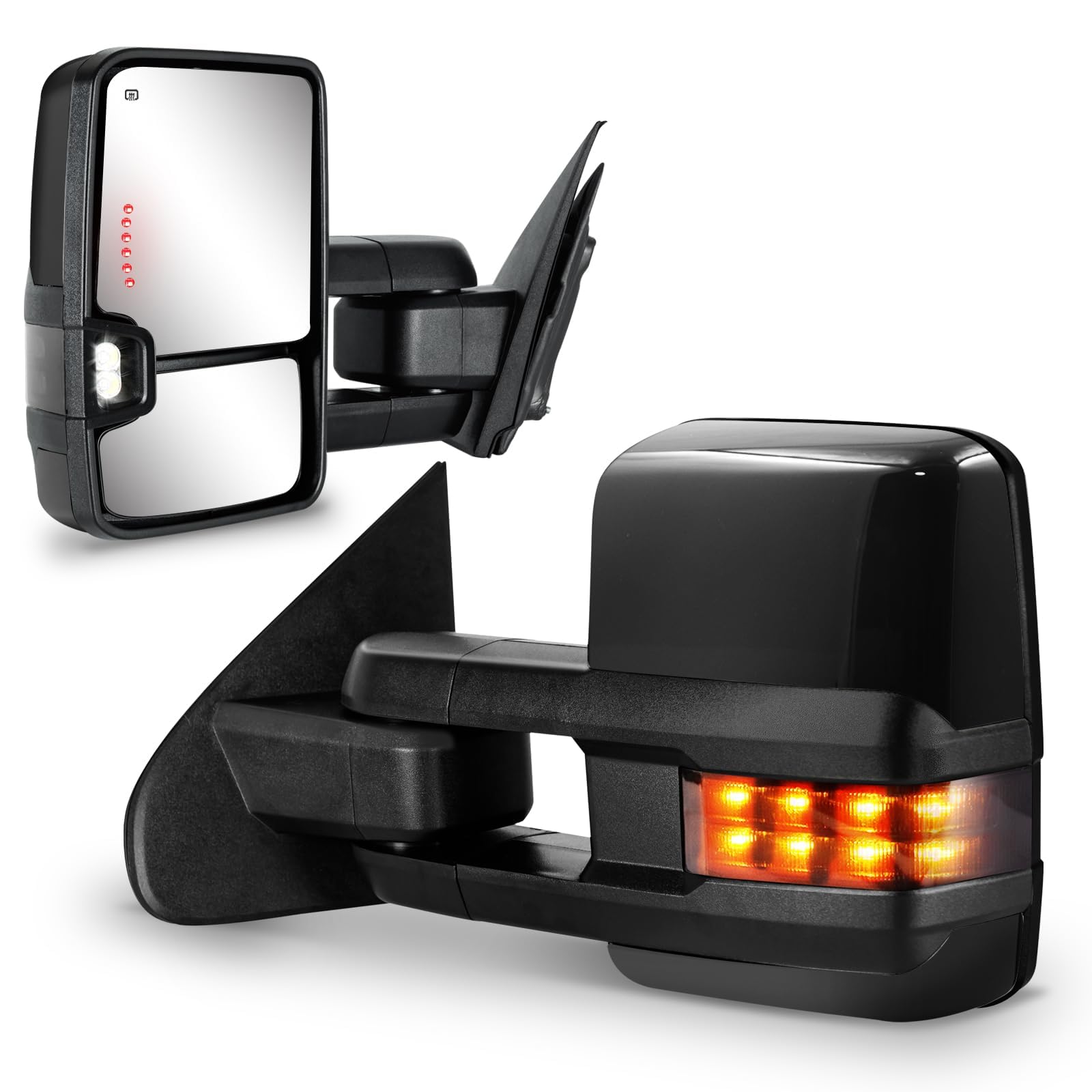 2014-2018 Chevy Silverado & GMC Sierra Towing Mirrors with Turn Signal, Running Lights & Power Heat - Painted Black - Perfect for Towing Trailers & Heavy Loads