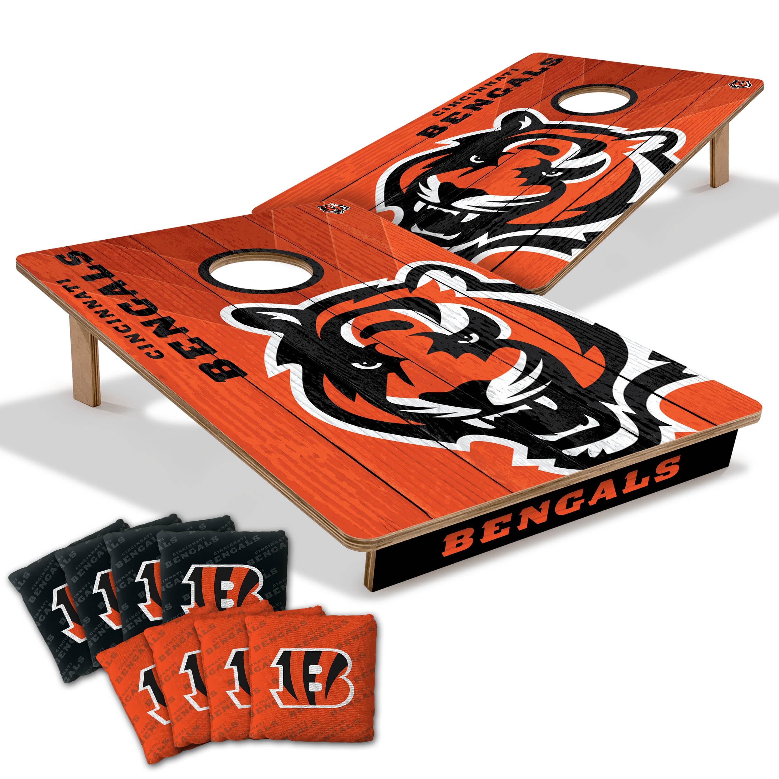 NFL Cincinnati Bengals 2' x 3' Wood Cornhole Game Set with Official Team Logo Bags - Perfect for Tailgating, Backyard Parties & Game Day Fun
