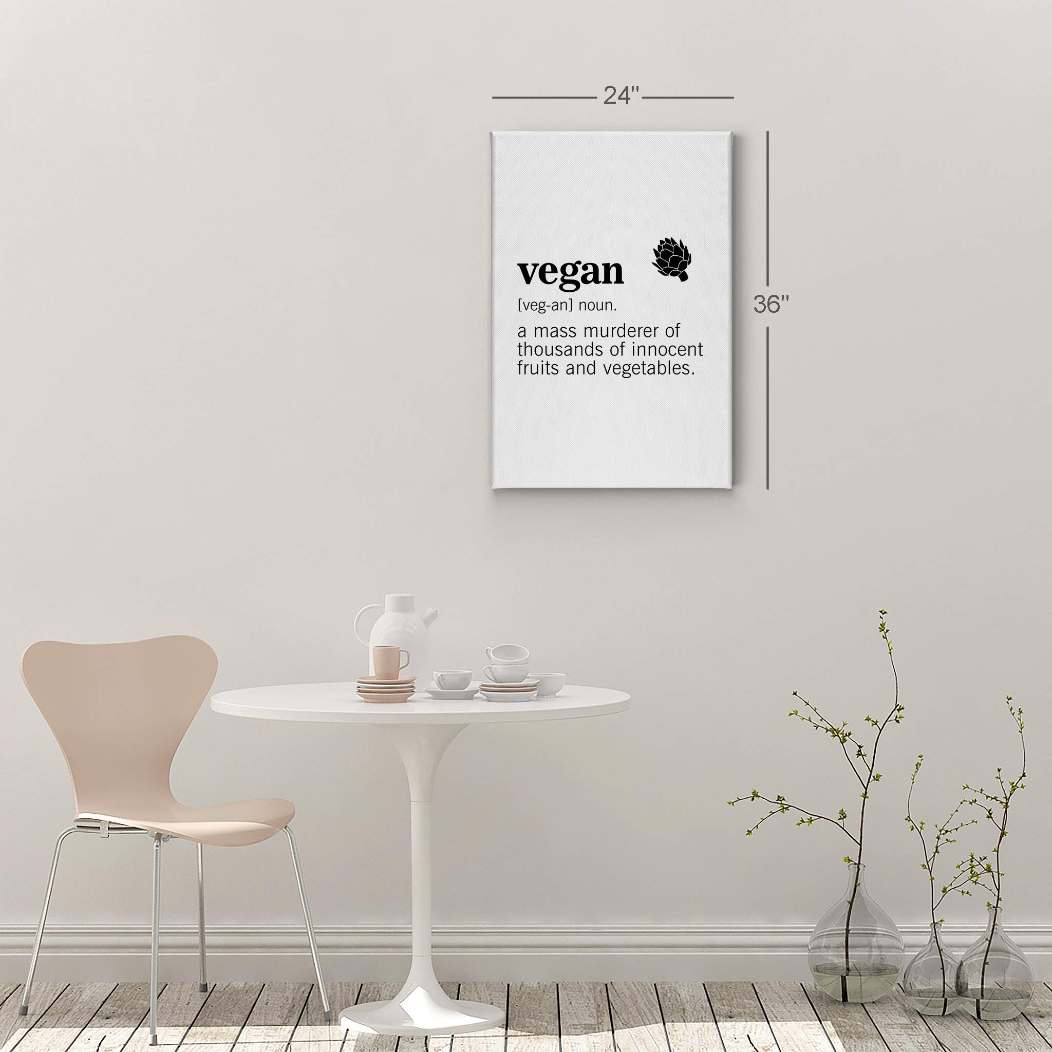 Vegan Definition Funny Quote Kitchen Canvas Wall Art Print - Modern Farmhouse Decor for Dining Room, Restaurant & Cafe - Ready to Hang 36x24 - Perfect Housewarming Gift & Unique Home Decor