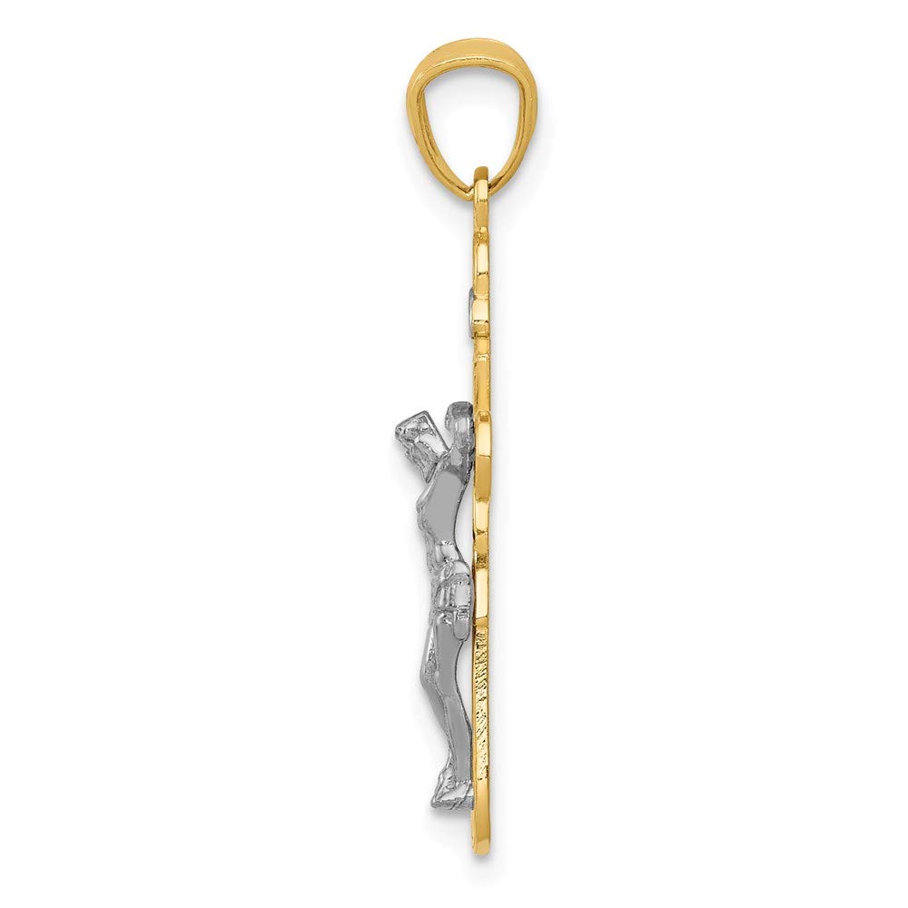 14K Yellow Gold Rhodium Plated Small Passion Crucifix Pendant - Elegant Religious Jewelry for Daily Wear, Gifts & Special Occasions