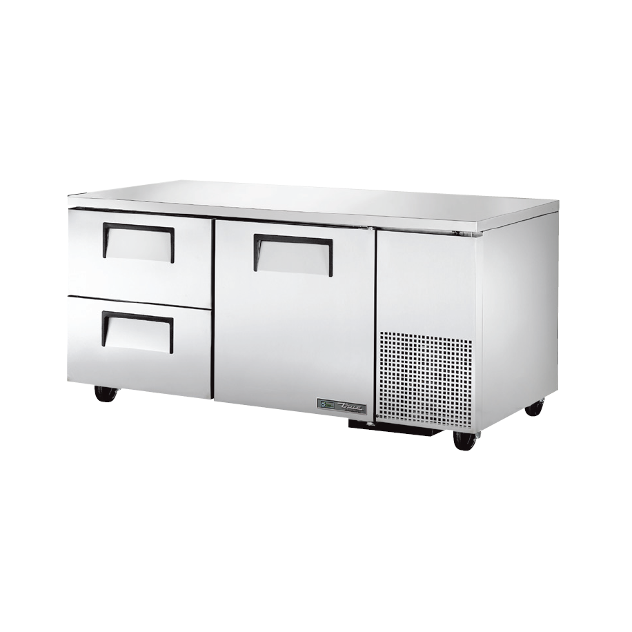 True 67 Undercounter Refrigerator with 2 Drawers & 1 Solid Door - TUC 67D 2 | Compact Freezer for Kitchen, Bar, Office, or Commercial Use | Energy Efficient Stainless Steel Design