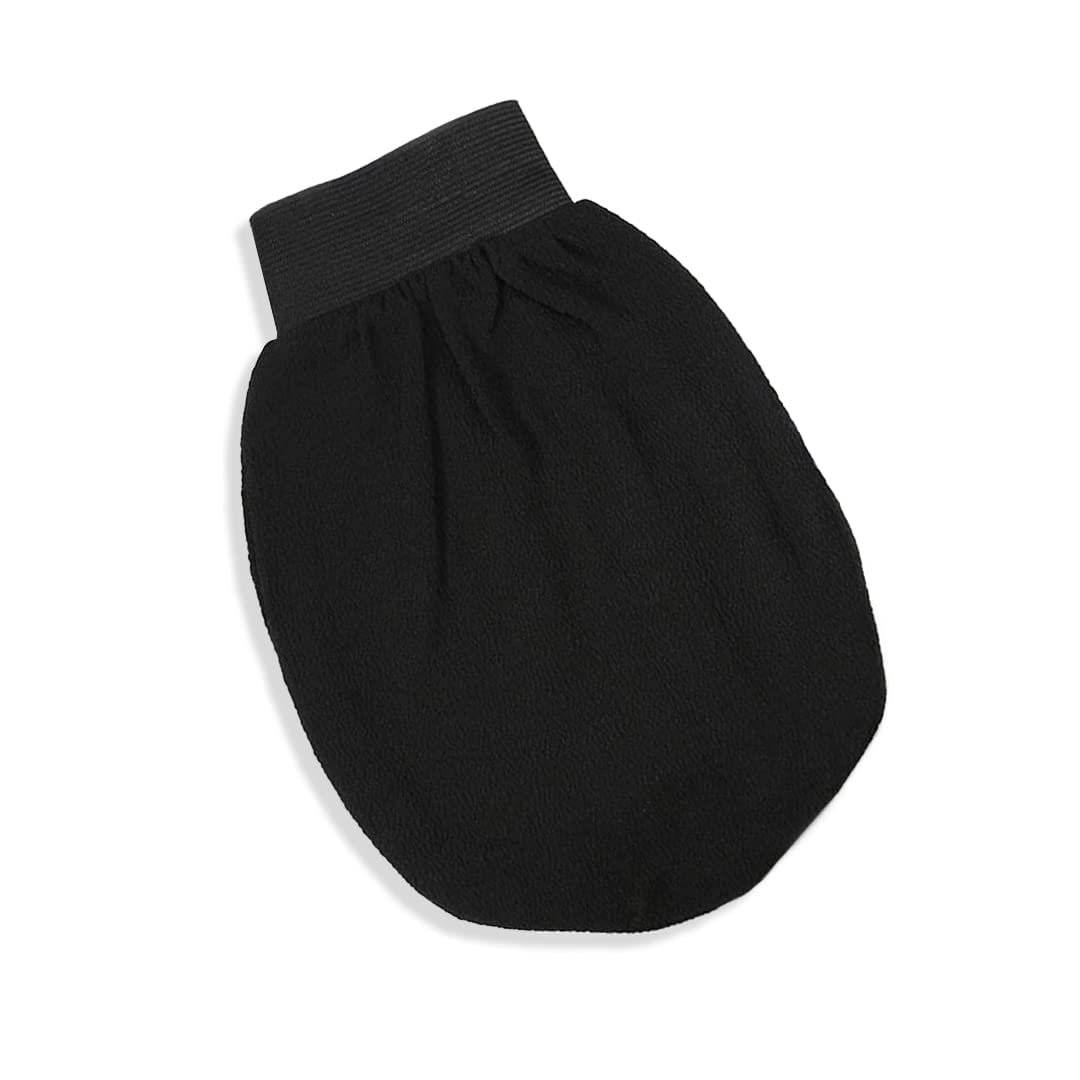 BIGXEN Exfoliating Gloves for Dead Skin Removal - Viscose Fiber Body Scrub Mittens for Spray Tan & Keratosis Pilaris Treatment - Black (1 Pair) - Perfect for Home Spa, Pre-Shave Prep & Dry Brushing Routine