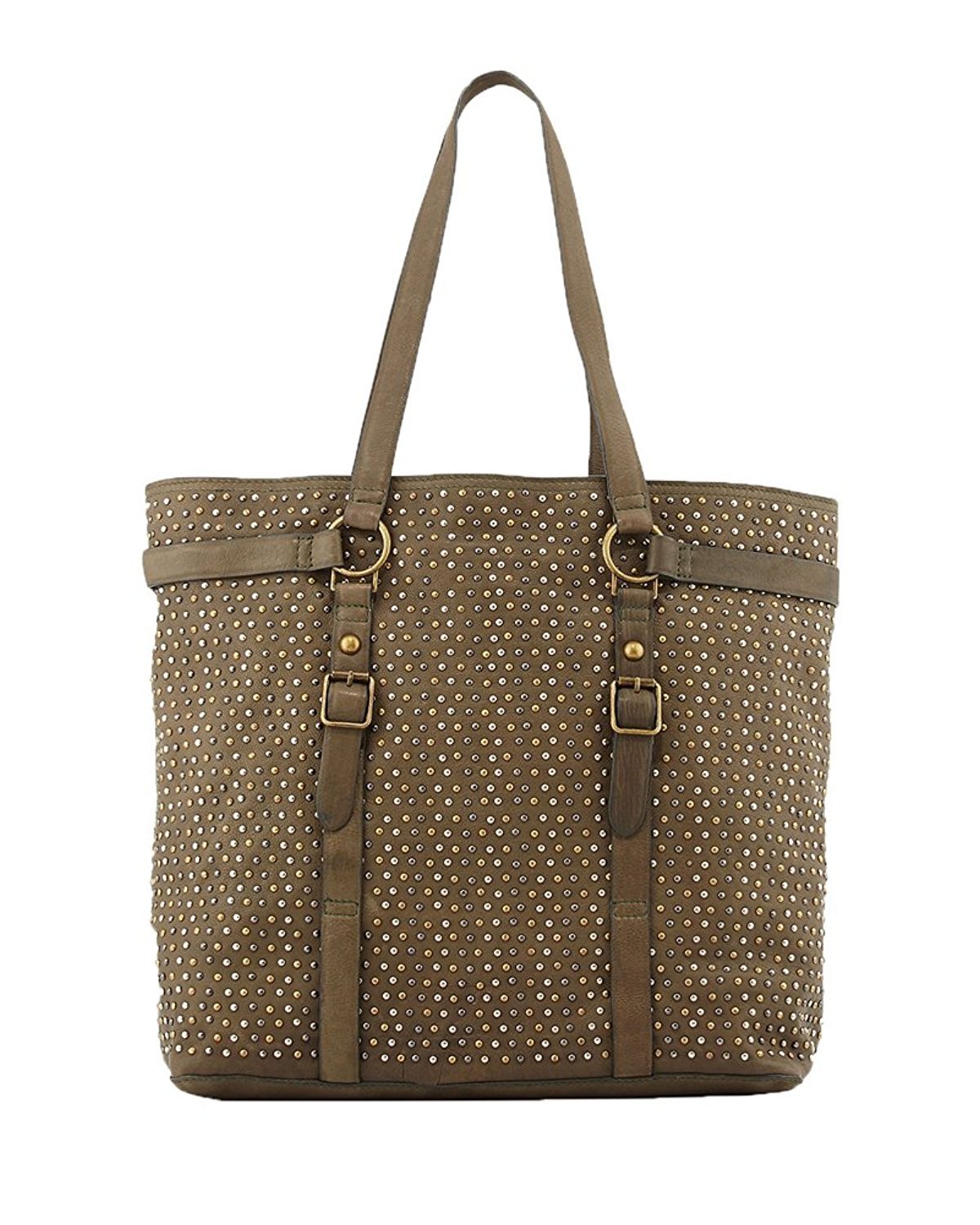 Ash Axel Studded Tabbed Leather Tote Bag for Women - Army Green Crossbody Purse - Stylish & Durable Handbag for Work, Travel & Everyday Use